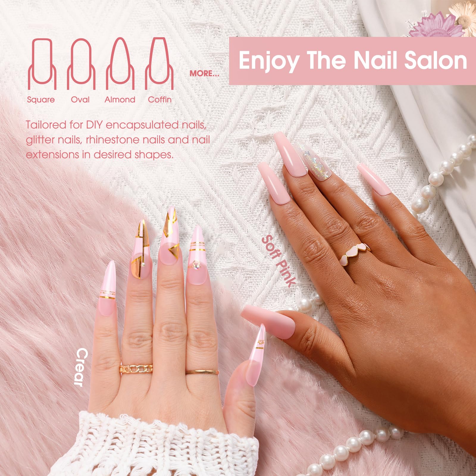 ROSALIND Acrylic Poly Nail Extension Gel Kit - 30ml Transparent Semi-Permanent Nail Gel Polish (2 Pack) with Brush & Nail Molds for Beginners - Perfect for DIY Nail Art, Salon Extensions & Home Manicures