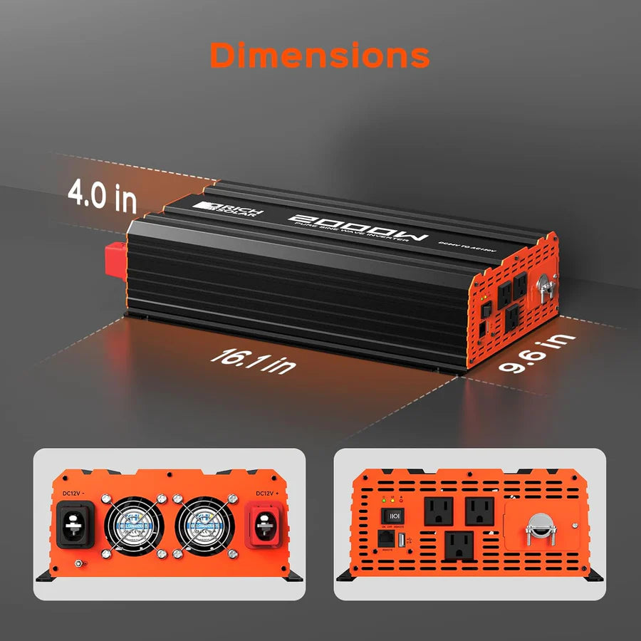 Rich Solar NOVA PURE MAX 2K 2000W 24V Pure Sine Wave Power Inverter for RVs, Boats, Off-Grid Solar Systems - Heavy Duty Industrial Use
