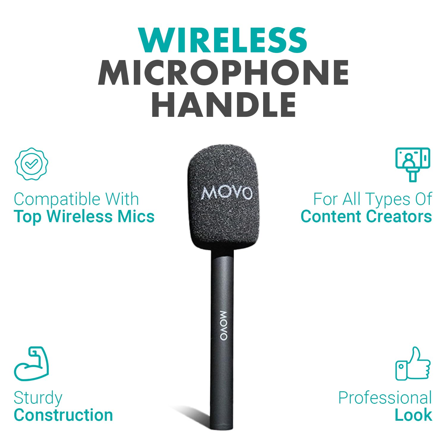 Movo WMX-HM Universal Wireless Microphone Handle - Compatible with DJI Mic, Rode Wireless GO, Hollyland Lark - Lavalier Mic Adapter for Vlogging, Interviews, Podcasting, YouTube & Live Streaming - Perfect for Content Creators, Journalists & Broadcasters