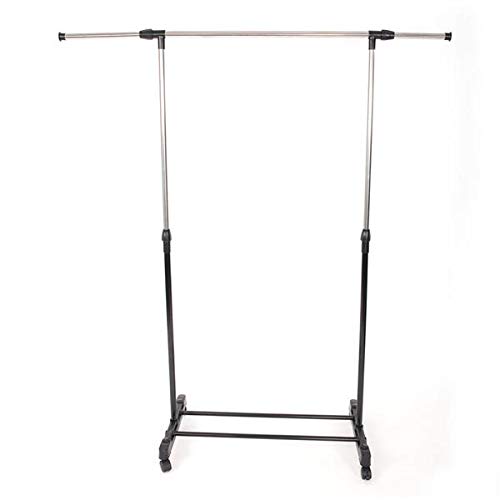 Adjustable Single-Bar Vertical & Horizontal Clothes Rack with Shoe Shelf - Rolling Wheels Garment Drying Rack for Indoor & Outdoor Use - Perfect for Apartments, Laundry Rooms, and Small Spaces
