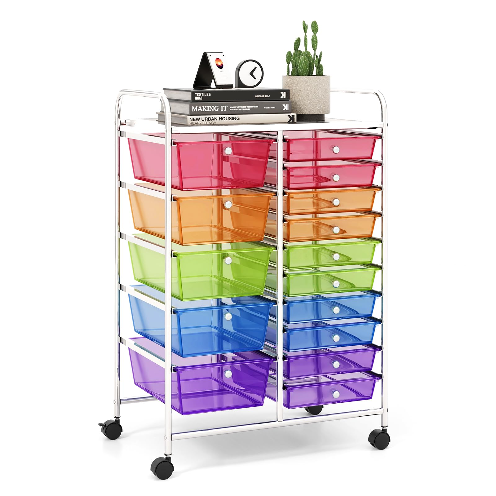 LDAILY 15-Drawer Rolling Storage Cart with Durable Metal Frame - Multipurpose Mobile Organizer for Office, School, Craft Room & Home - Perfect for Scrapbooking Supplies, Art Tools & Stationery Storage (Multicolor)