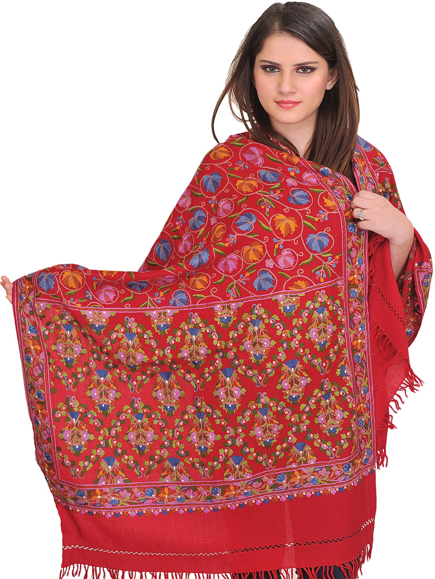Luxury Hand-Embroidered Kashmir Pashmina Stole - Premium Cashmere Shawl for Women - Perfect for Weddings, Parties & Winter Fashion Accessories