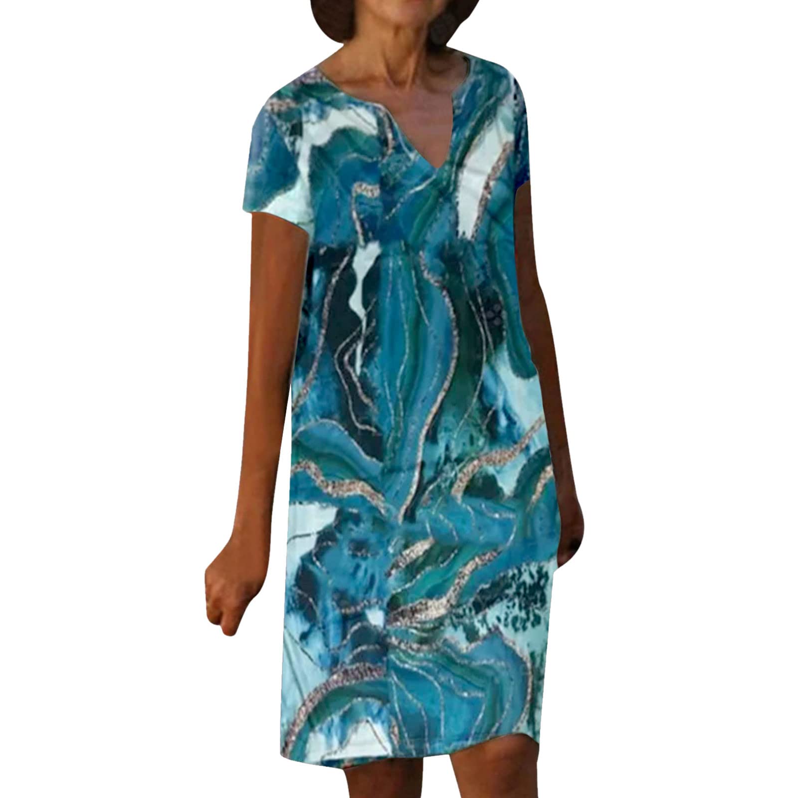 Women's White Summer Casual Dress - Floral Print Short Sleeve V-Neck Pullover Retro Style | Perfect for Beach Vacations, Date Nights & Summer Parties