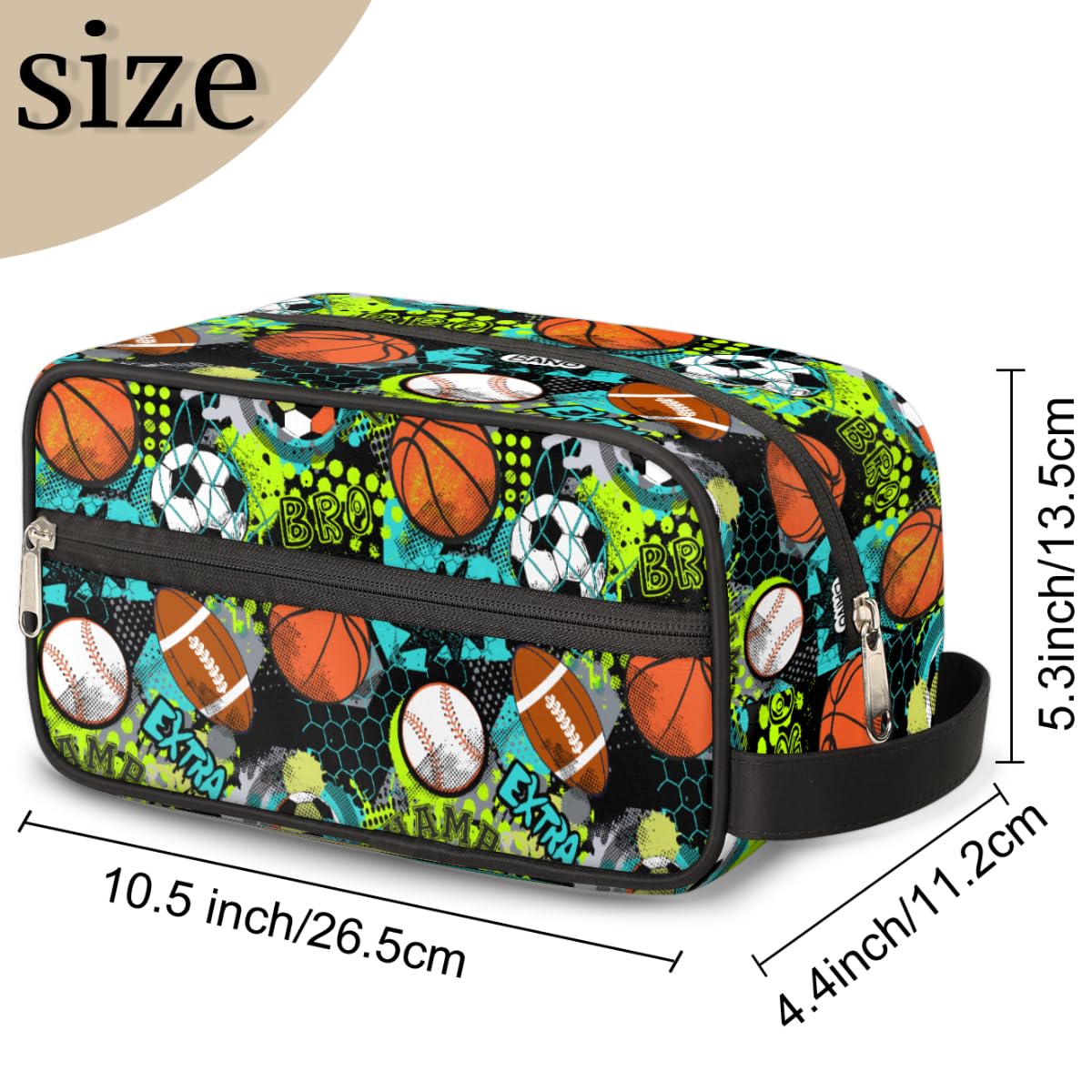 Basketball & Baseball Themed Waterproof Hanging Toiletry Bag for Men & Boys - Large Capacity Travel Dopp Kit for Shaving, Sports & Shower - Perfect for Gym, Camping & Vacation Essentials
