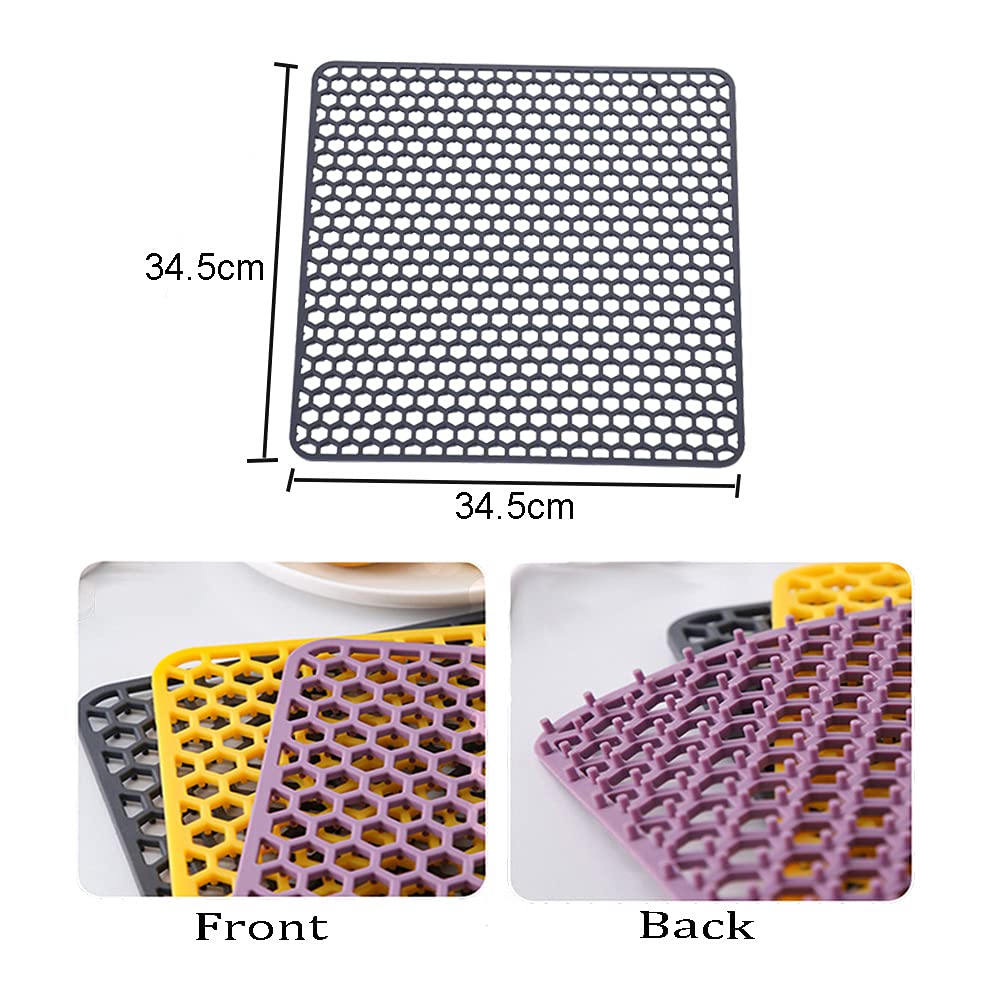 Honeycomb Silicone Kitchen Sink Drain Mat - Large Heat Resistant Dish Drying Pad & Counter Protector - Non-Slip, Easy to Clean - Perfect for Dishes, Utensils & Cookware (Grey) - Ideal for Kitchen Countertops, Sink Areas & Food Prep Stations