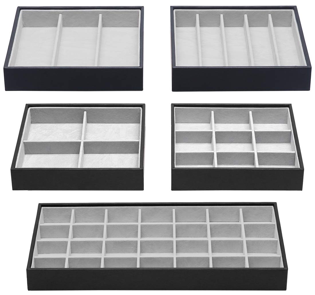 Magic Stackable Jewelry Organizer Trays - 5-Piece Set for Necklaces, Rings, Earrings & Cosmetics | Closet, Dresser Drawer Storage & Display Box | Perfect for Home, Travel & Gift Giving