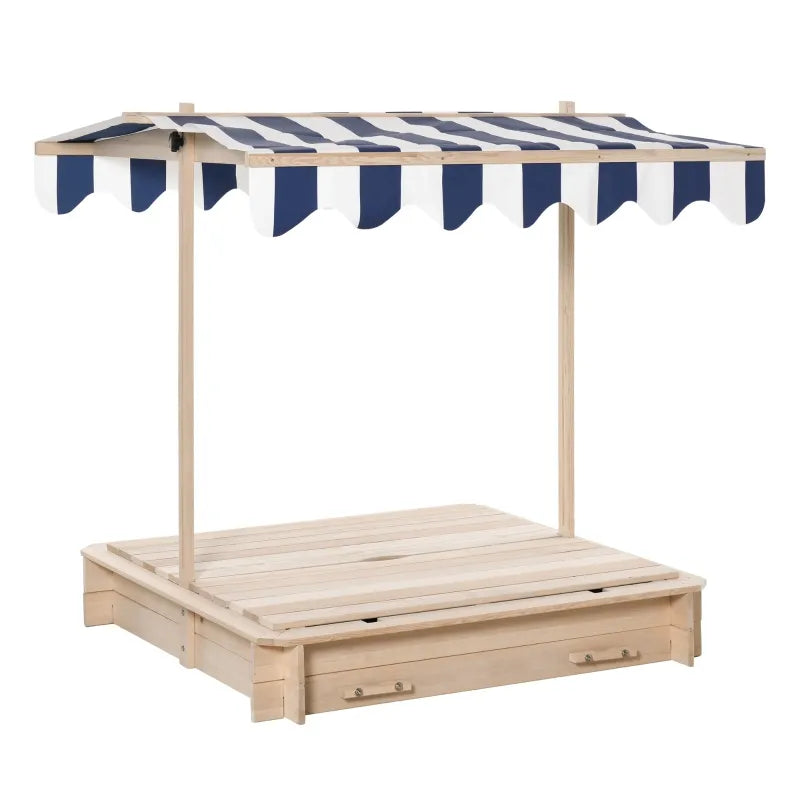 Outsunny Kids Wooden Sandbox with Adjustable Canopy & Convertible Bench - Outdoor Backyard Play Set for Children Ages 3-7 Years - Perfect for Backyard Fun, Sand Play & Imaginative Outdoor Activities