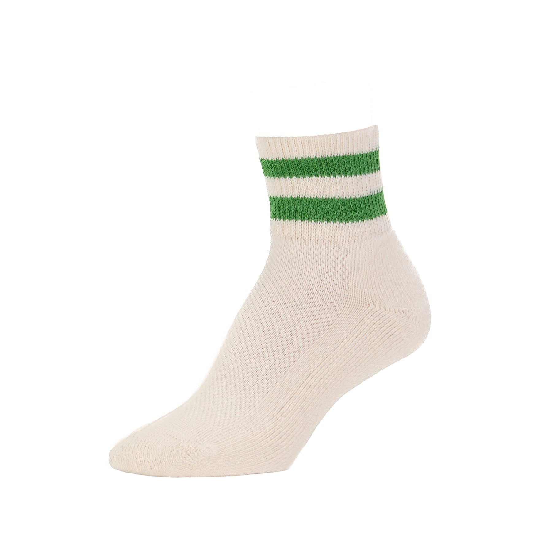 Retro Stripes Cushioned Organic Cotton Ankle Socks for Women - Kelly Green - Comfortable Breathable No Show Socks for Running, Yoga & Everyday Wear