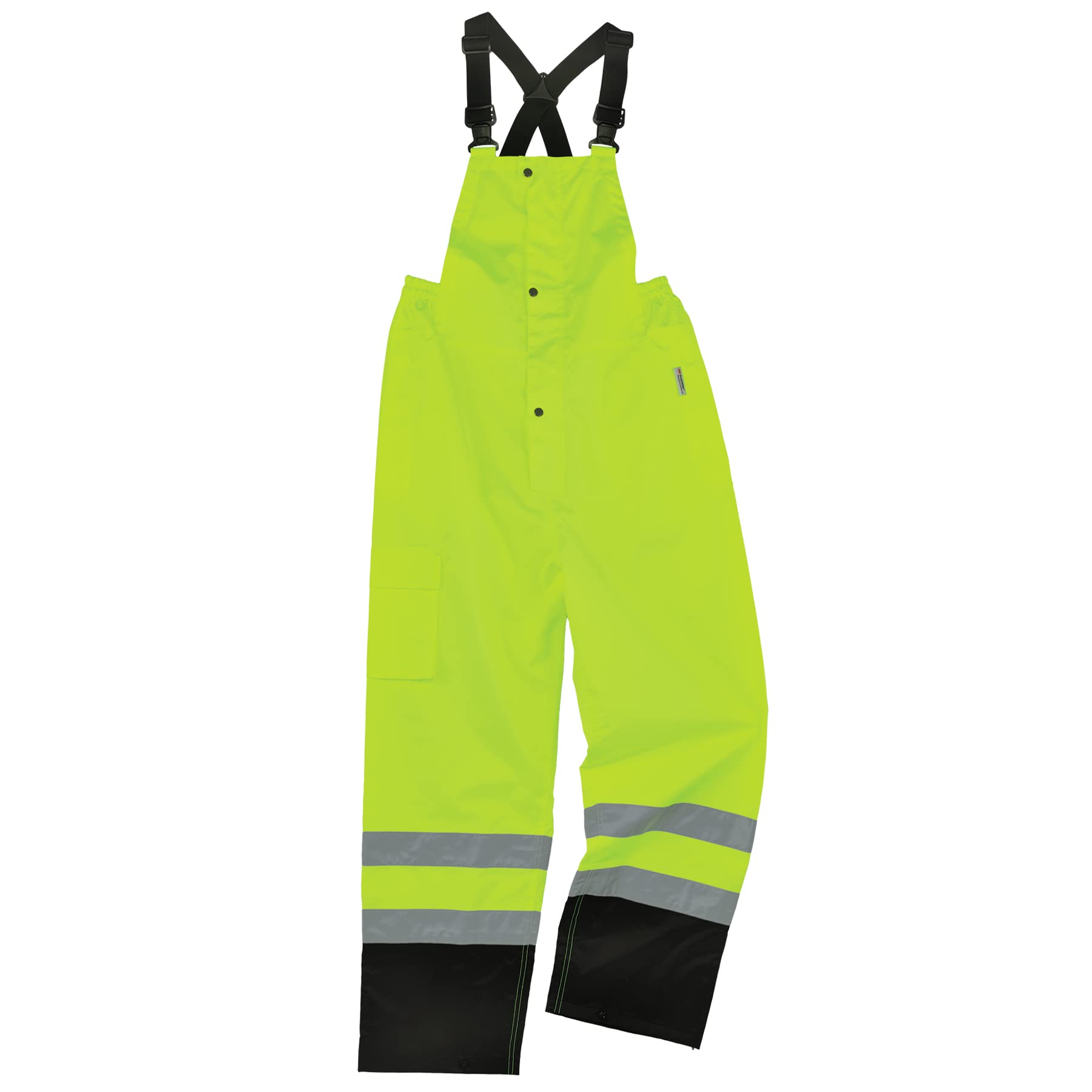Ergodyne GloWear 8918BK High Visibility Reflective Rain Bib Overalls - ANSI Compliant Black Bottom with Lime Accents (4XL) - Ideal for Construction, Road Work & Outdoor Safety