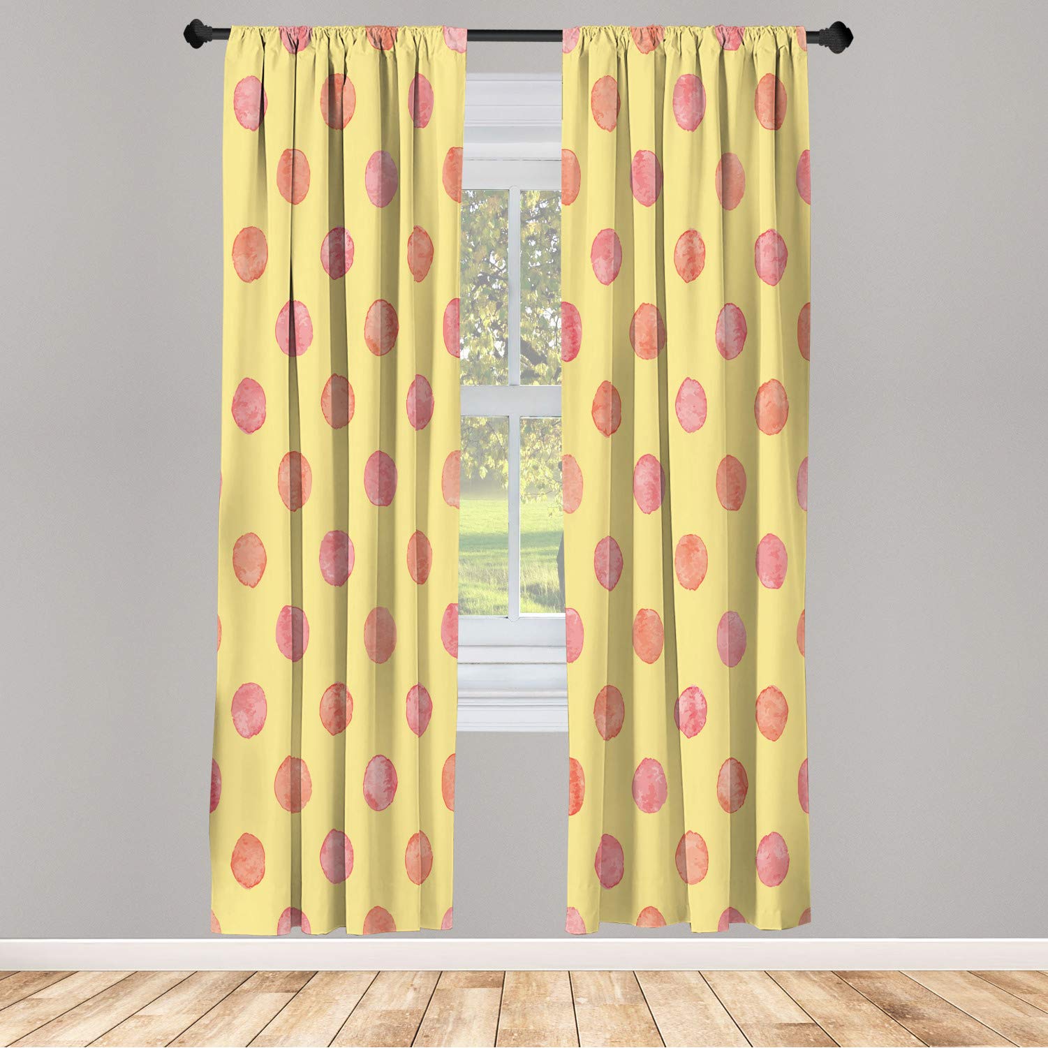 Ambesonne Vintage Watercolor Polka Dot Curtains - Lightweight Decorative Window Drapes with Rod Pocket, 2 Panels (28x84 Inches, Pale Pink) for Living Room, Bedroom & Nursery