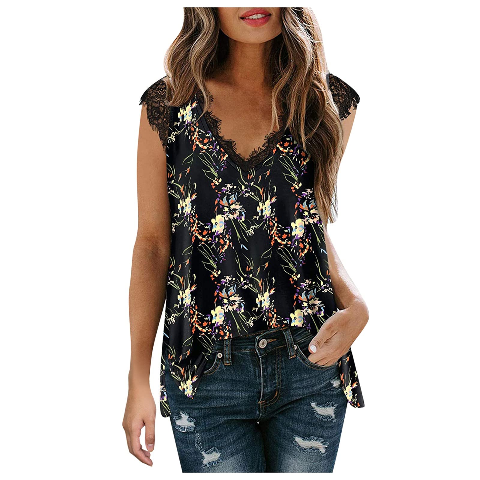 Women's V Neck Lace Tank Top - Summer Sleeveless Casual Tunic Blouse for Women | Perfect for Beach, Vacation & Everyday Wear