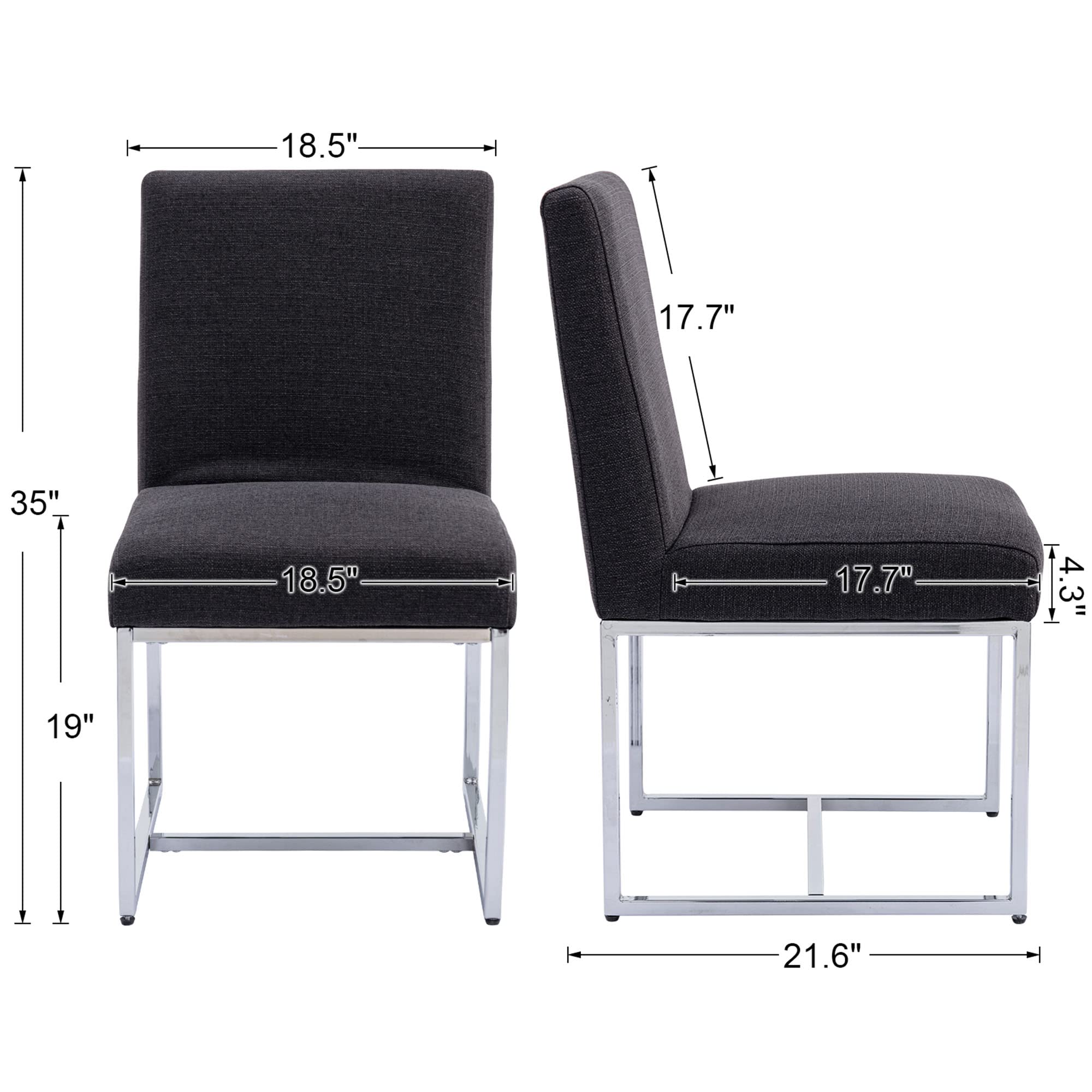 VESCASA Mid Century Modern Dining Chairs Set of 2 - Linen Upholstered Padded Chairs with Chrome Metal Frame - Comfortable Restaurant & Home Furniture for Dining Room, Kitchen, Living Room - Charcoal Gray