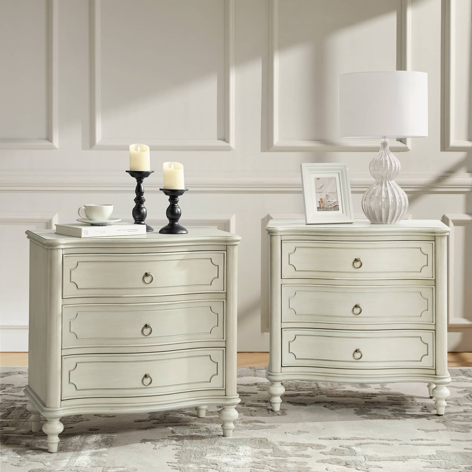 Bernhard 3 Drawer Traditional Nightstand with USB Outlets - Solid Wood Bedside Table for Bedroom, Living Room & Office - Charging Station & Storage Cabinet