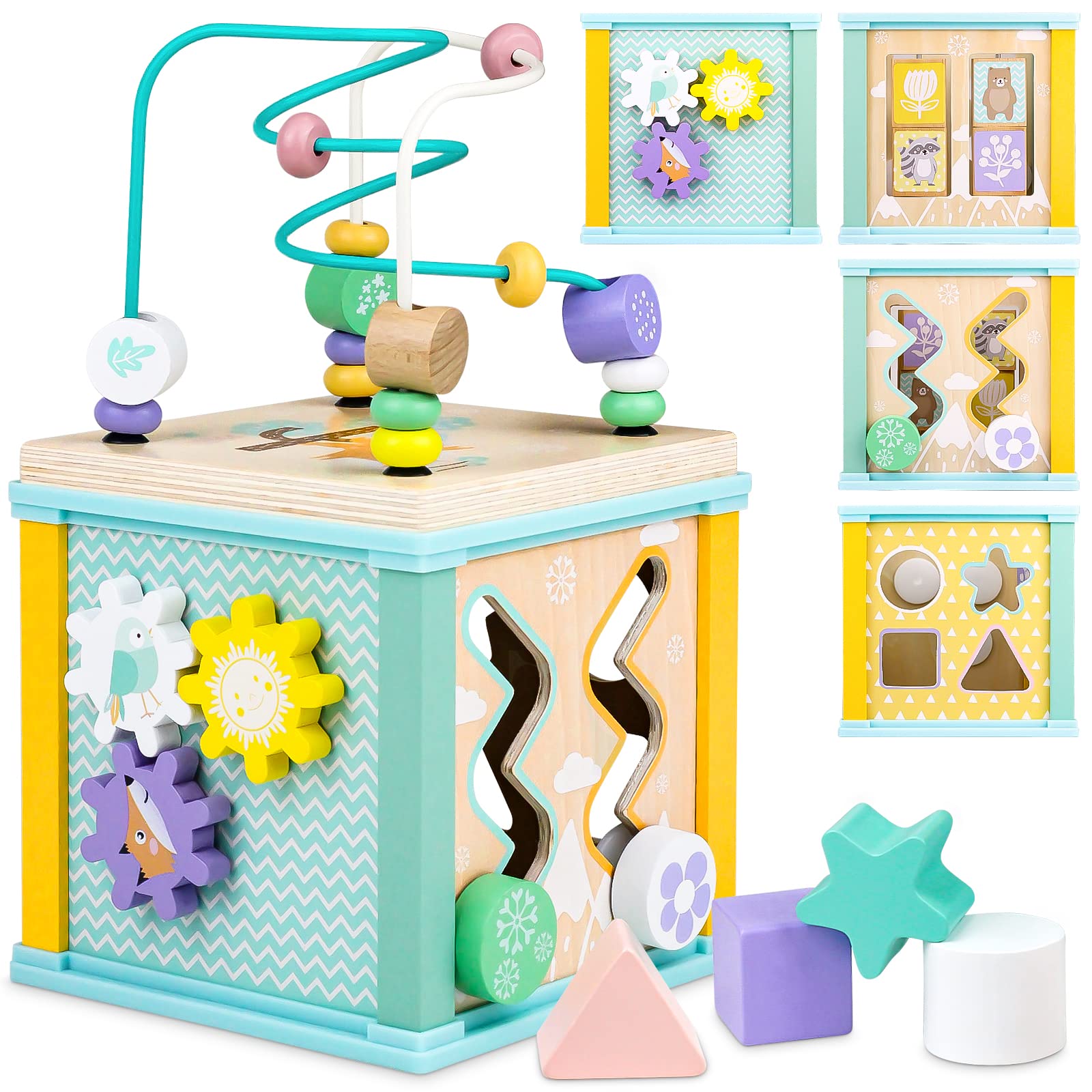 Montessori Wooden Activity Cube - Educational Sensory Toy for 1 2 3 Year Old Toddlers | Interactive Learning Toy for Boys & Girls Ages 12-36 Months | Perfect 1st Birthday Gift for Kids | Encourages Fine Motor Skills & Cognitive Development - Great for Playtime, Daycare & Homeschooling