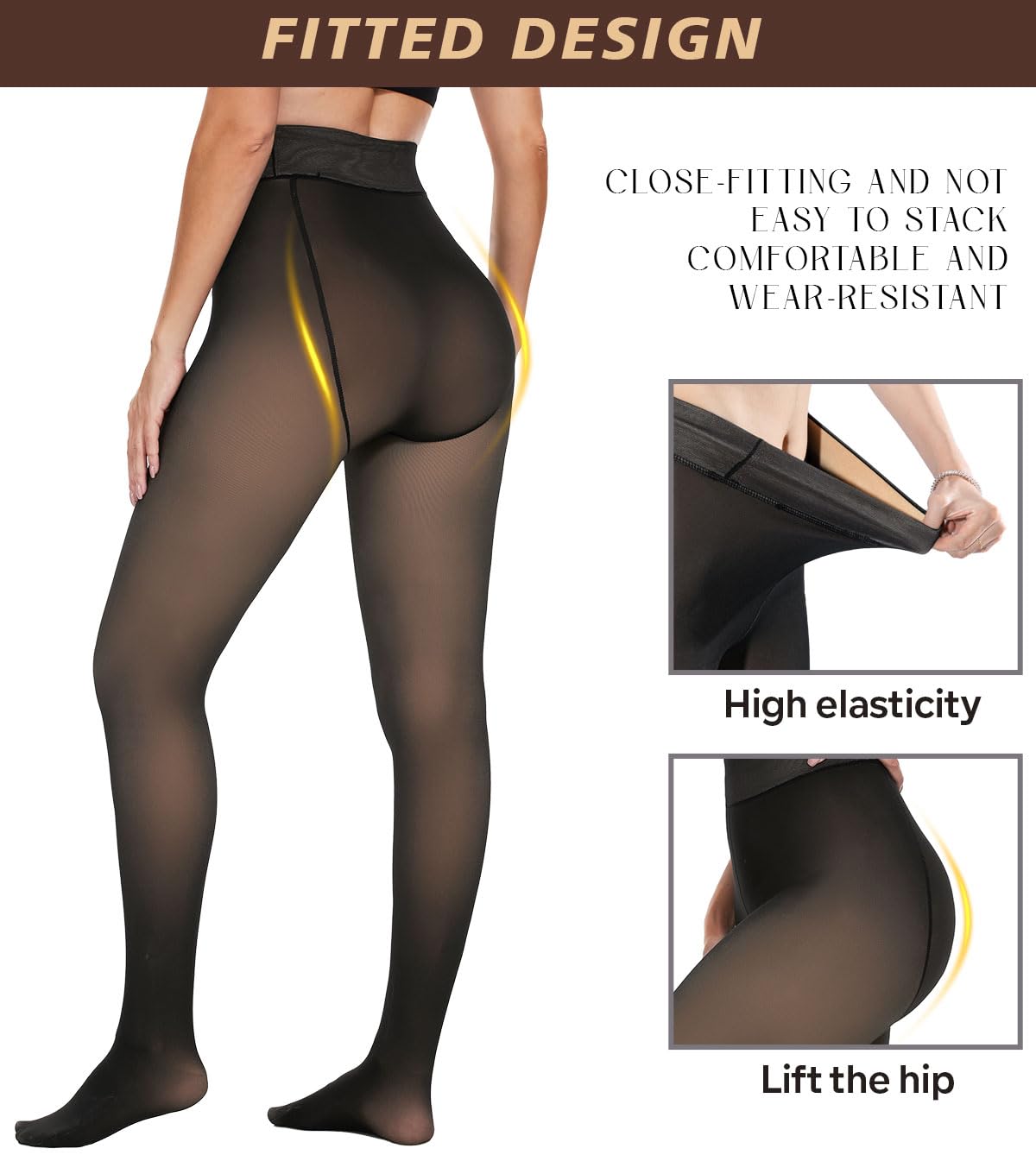 Women's Fleece Lined Tights - Black Warm Winter Leggings & Stockings | Sheer Thermal Tights for Cold Weather, Layering, Office Wear & Everyday Comfort