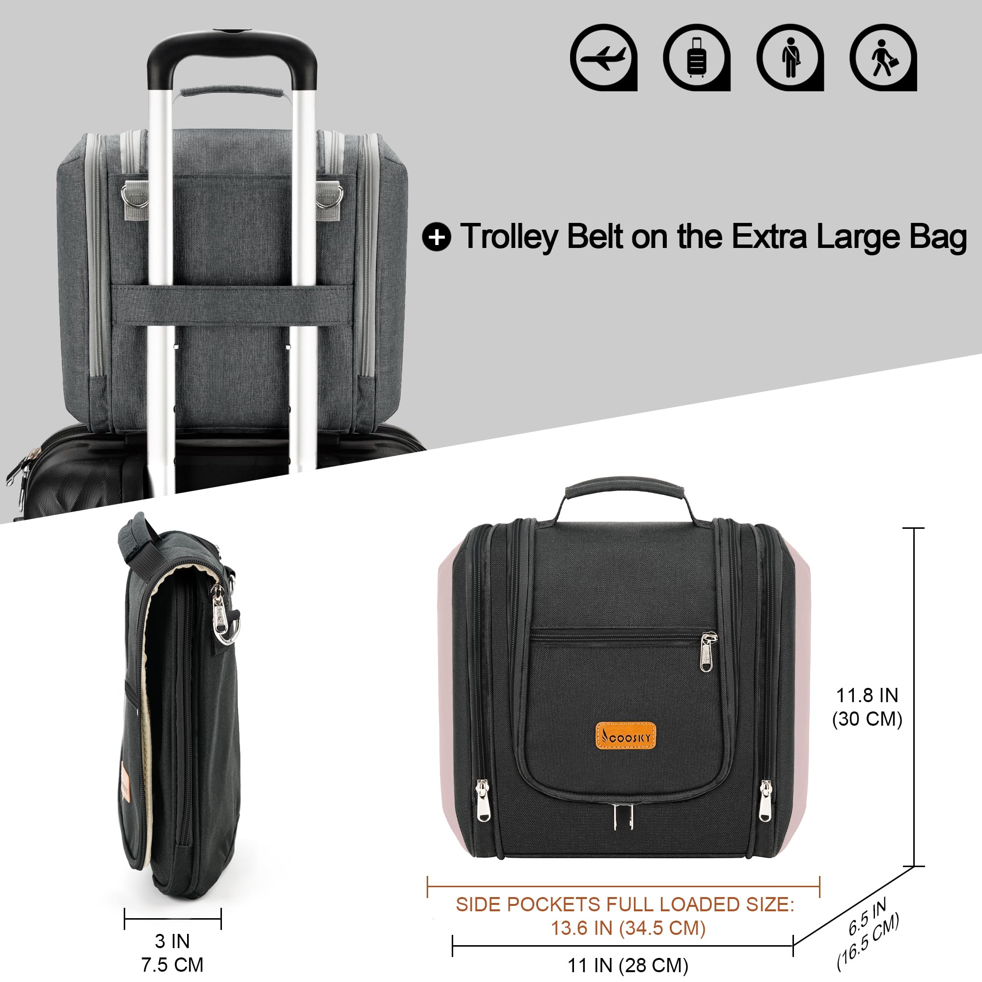 **Large Waterproof Hanging Toiletry Bag for Travel – 6 Compartments for Full-Size Bottles & Cosmetics – Ideal for Women & Men – Perfect for Bathroom, Gym & Vacation (Black)**