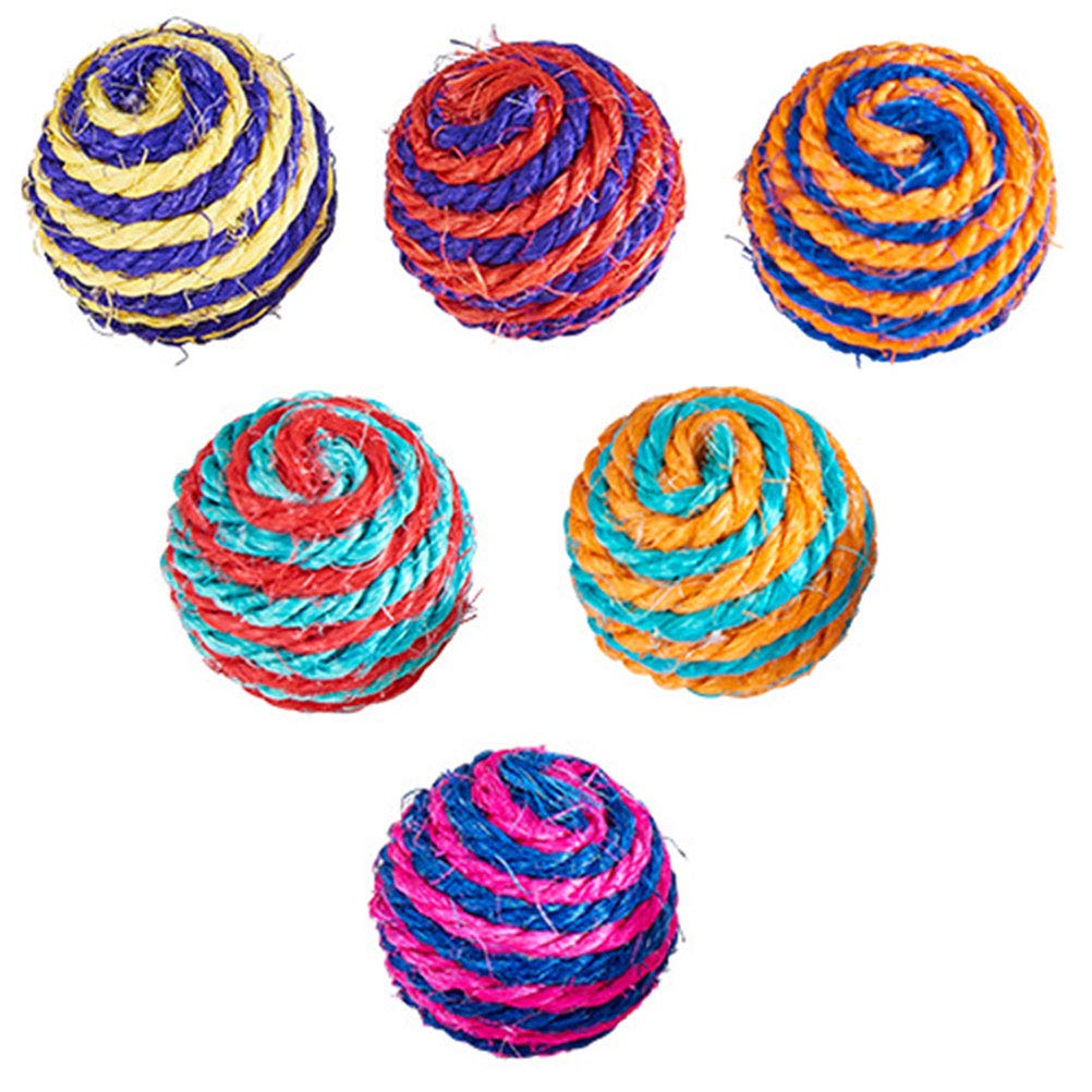 6-Pack Sisal Ball Cat Toys - Interactive Teaser Wand with Two-Color Accessories for Small Cats | Durable Pet Supplies for Playtime & Exercise