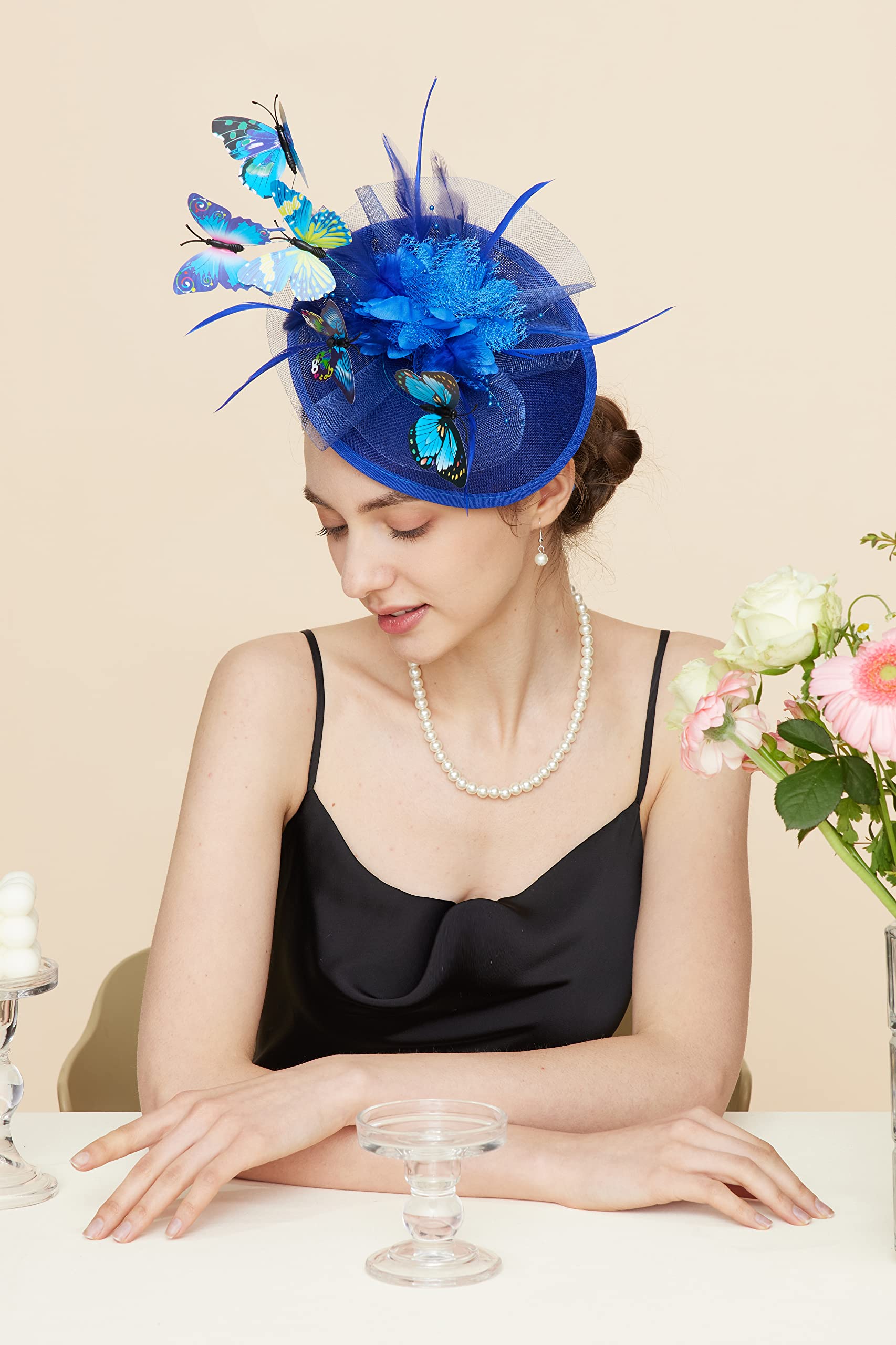 Elegant Butterfly Fascinator Hat with Feathers - Derby Tea Party Headband for Women - Monarch Butterfly Hair Accessory for Weddings, Garden Parties & Special Events