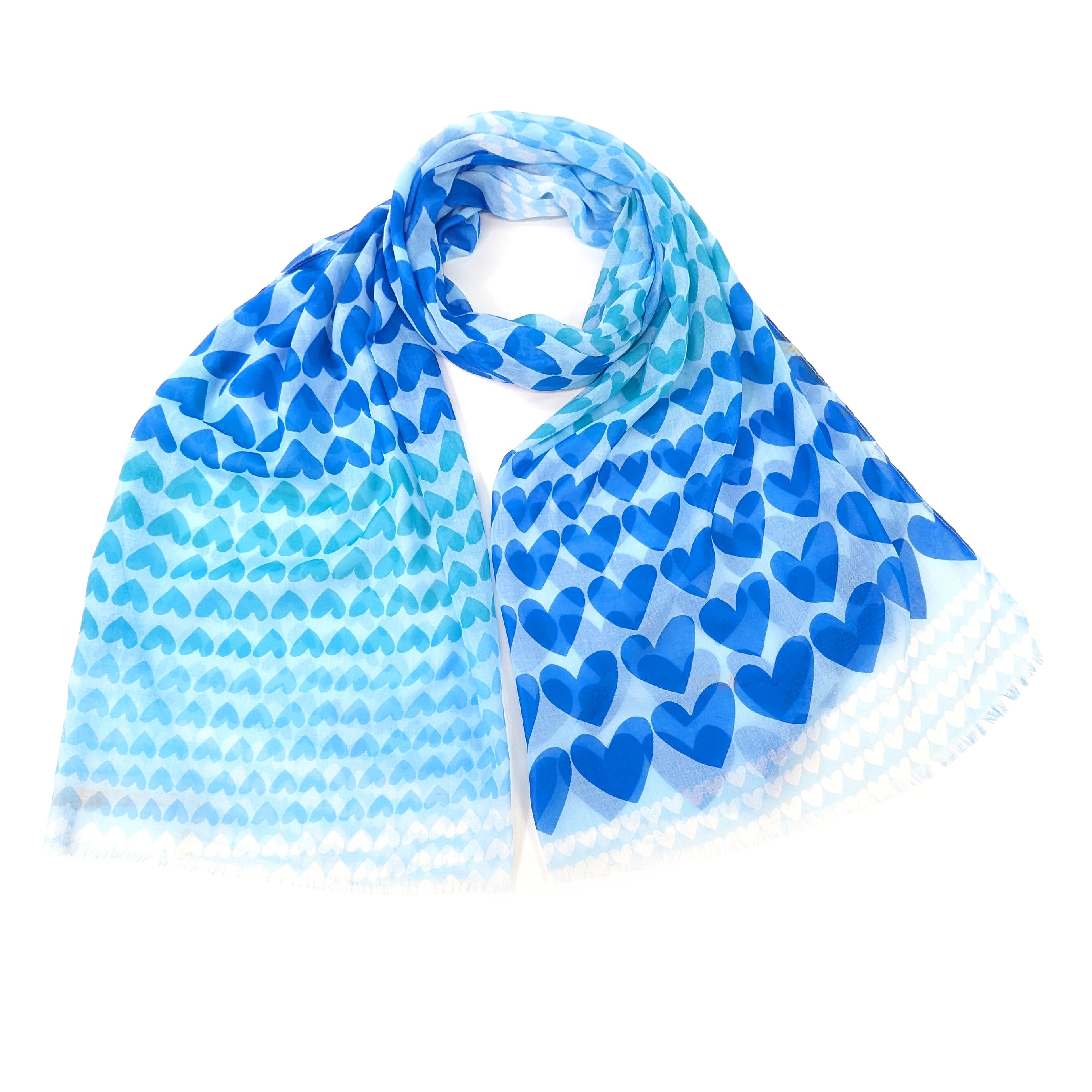 Gradient Heart Scarf Ocean Blue - Soft Winter Fashion Accessory (50x180cm) for Women, Perfect for Valentine's Day Gift & Cold Weather Outfits
