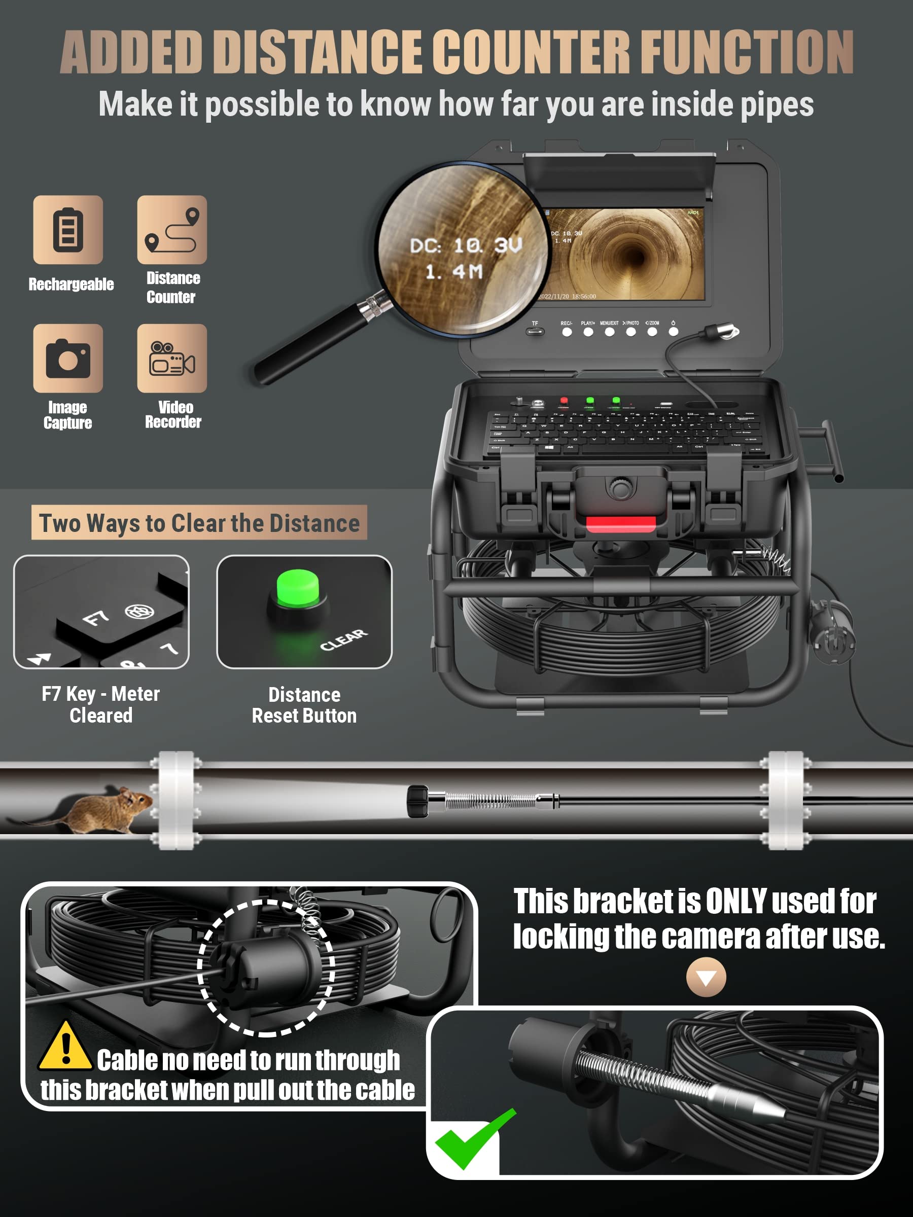 Anysun 512Hz All-in-1 Sewer Inspection Camera with 9