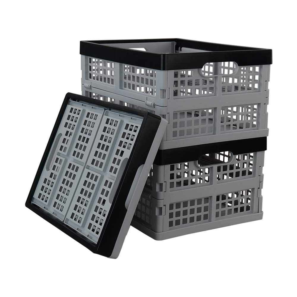 32L Collapsible Storage Crate Set of 3 - Foldable Plastic Bins for Home Organization, Laundry, Toys & Closet Storage - Space Saving Stackable Design for Garage, Office & Dorm Room