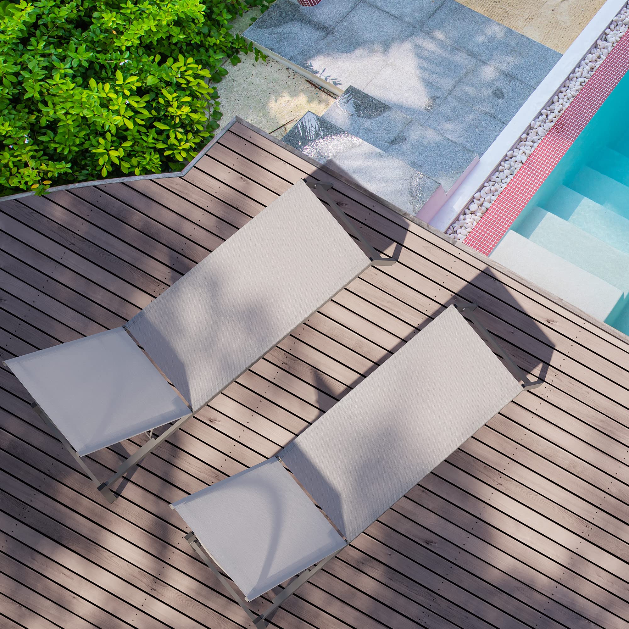 HAPPATIO Patio Chaise Lounge Chair - Breathable Textilene Fabric, All-Weather Outdoor Recliner for Poolside, Beach & Backyard (Light Gray) - Perfect for Sunbathing, Relaxing & Outdoor Lounging