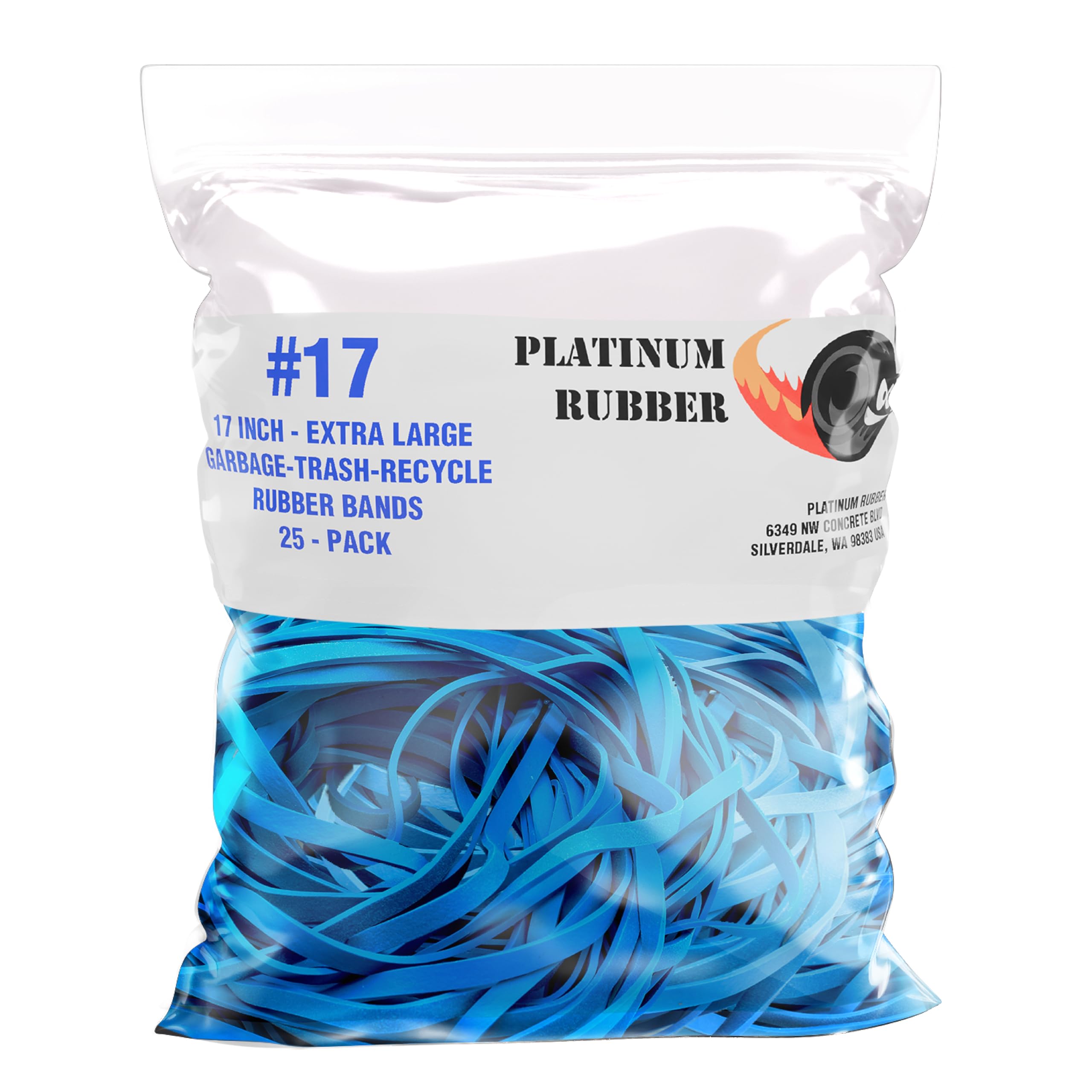 Heavy Duty Rubber Bands for Large Trash Cans - 17 Inch Blue Garbage Bag Holders (25-Pack) - Fits 55-100 Gallon Totes, Drums & Compactors - Secure Kitchen, Outdoor & Commercial Waste Bins