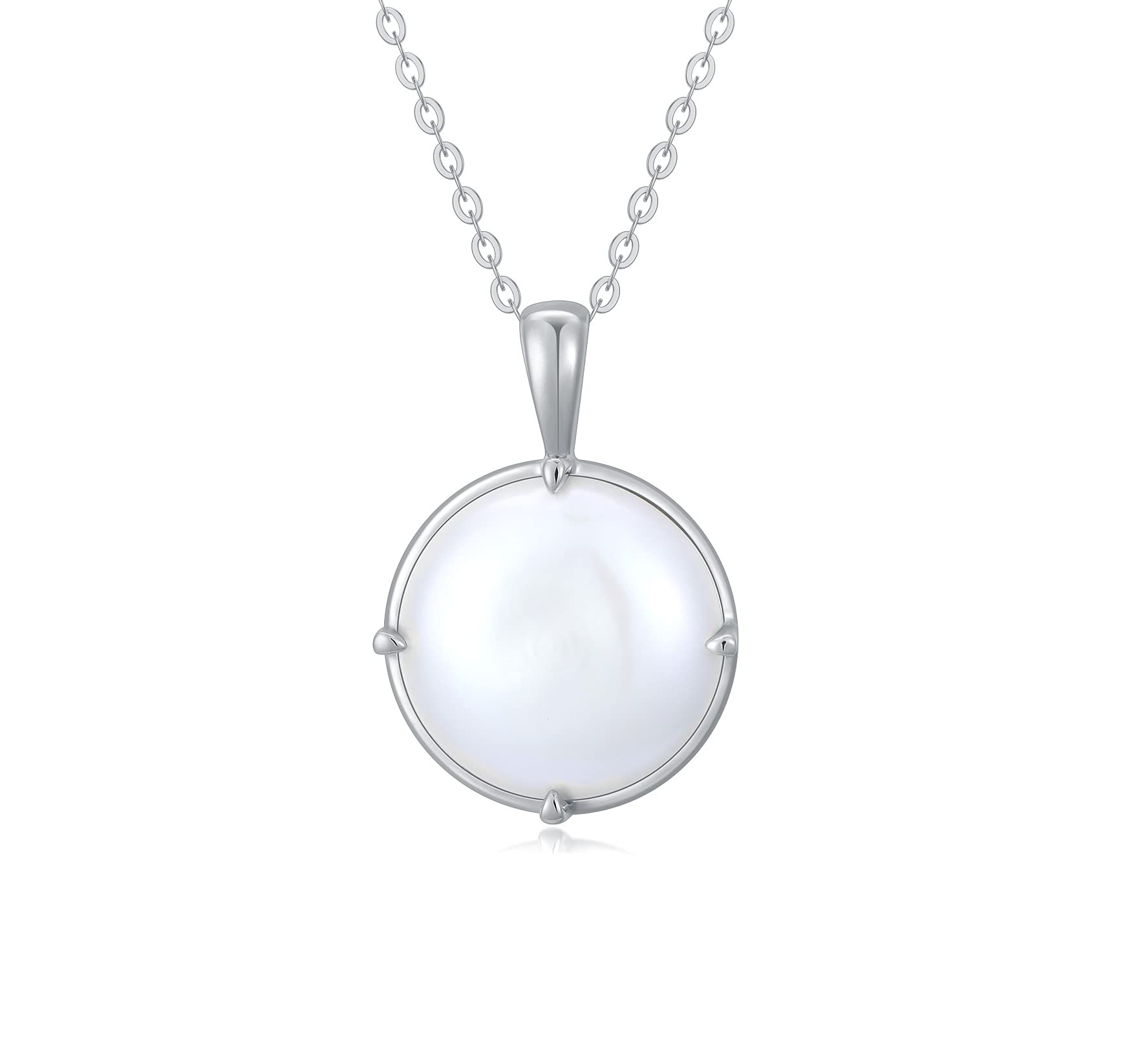 14K White Gold Freshwater Cultured Pearl Pendant Necklace for Women - Elegant Circle Disc Pearl Jewelry Gift for Mom, Wife | Birthday, Anniversary, Wedding & Special Occasion Jewelry