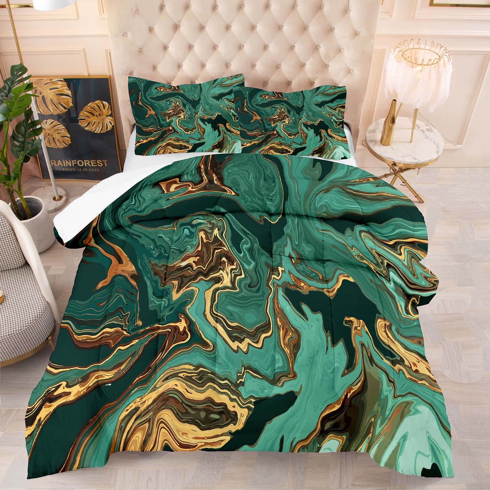 Abstract Art Marble Comforter Set - Queen Size Bedding with 1 Comforter & 2 Pillowcases | Watercolor Oil Painting Design for Women & Girls | Perfect for Modern Bedroom, Guest Room & Dorm Decor