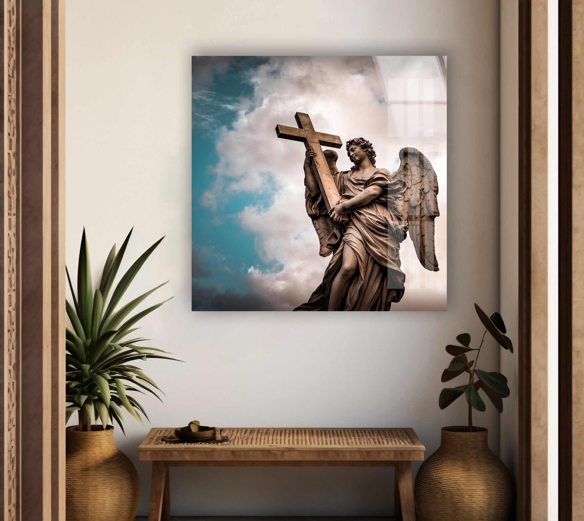 Angel With The Sudarium Stained Glass Wall Art - Religious Home Decor for Church, Living Room & Bedroom - Beautiful Handmade Christian Gift