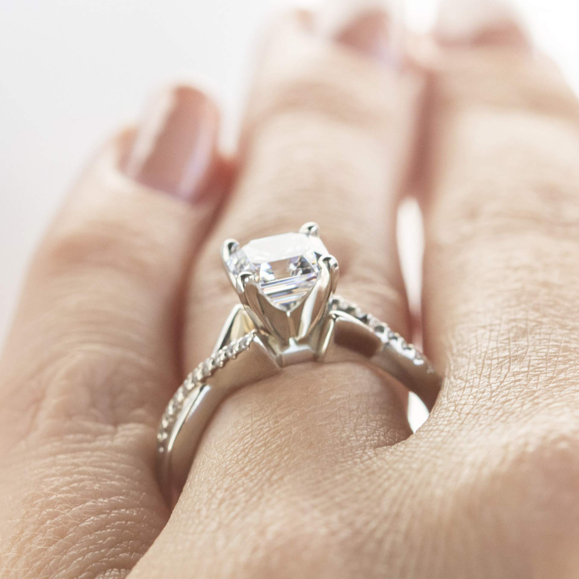 3CT Asscher Cut VVS1 Moissanite Engagement Ring for Women - 925 Sterling Silver Halo Solitaire Wedding Ring with Twisted Accent - Perfect for Proposals, Anniversaries & Special Occasions