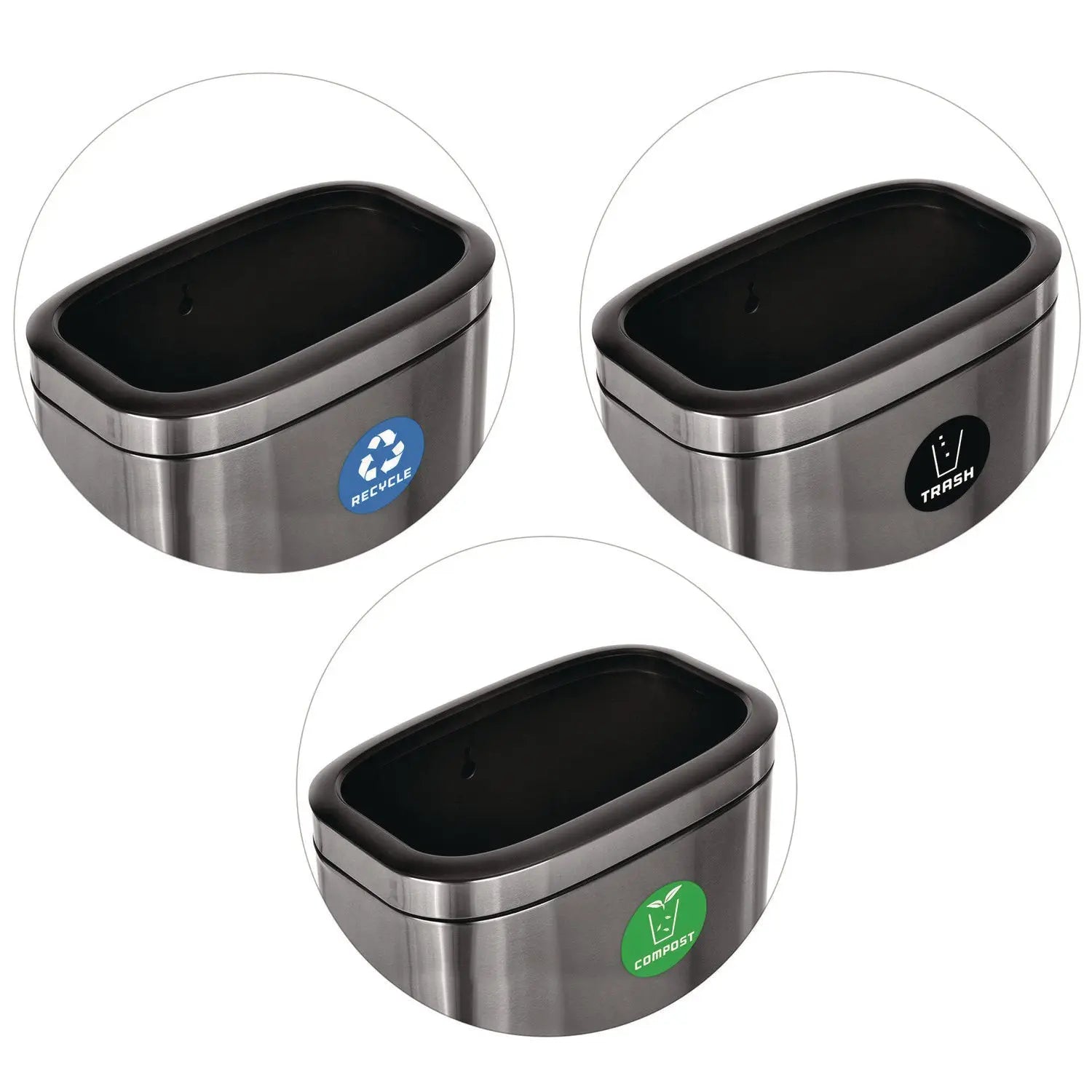Alpine Industries 10.5 Gallon Stainless Steel Trash Can with Recycle & Compost Bins - Perfect for Kitchen, Office & Eco-Friendly Waste Sorting