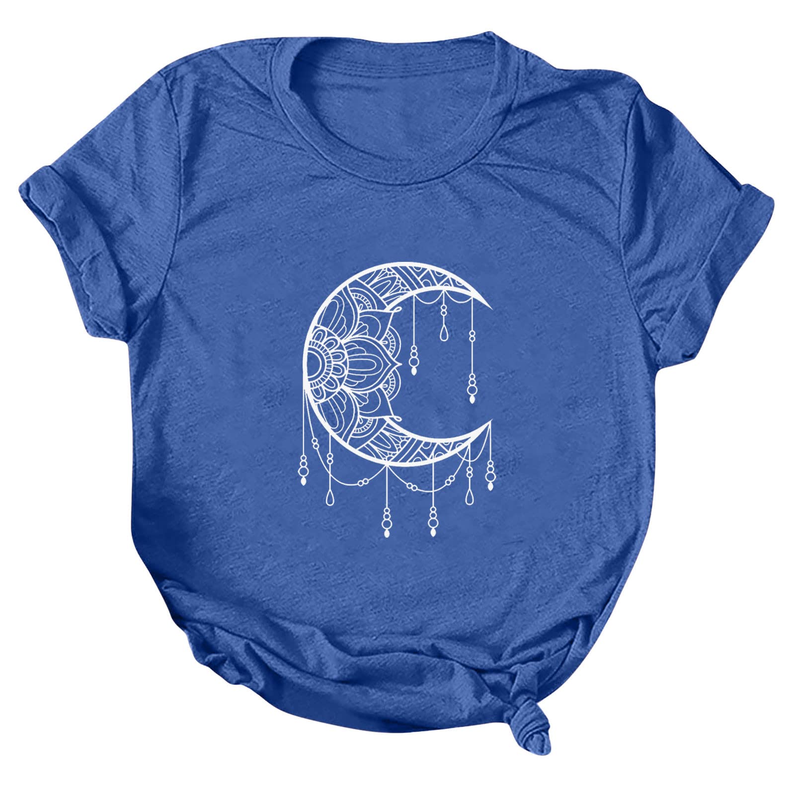 Women's Vintage Moon Graphic Printed T-Shirt - Cute Short Sleeve Casual Tee & Loose Fit Blouse for Everyday Wear, Summer Outfits & Festival Fashion