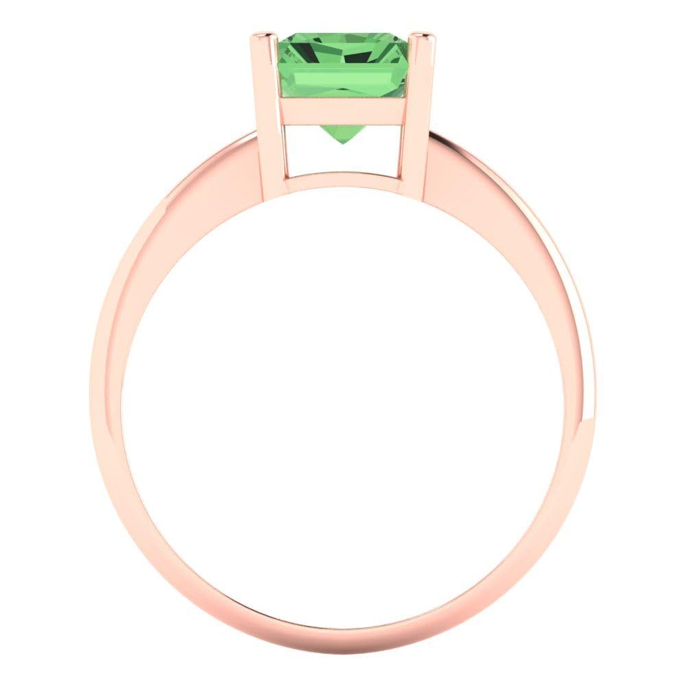 2.5ct Radiant Cut Green Simulated Diamond Ring 18K Rose Gold - Solitaire Engagement Wedding Bridal Promise Anniversary Jewelry for Women | Perfect for Proposals, Bridal Sets & Special Occasions