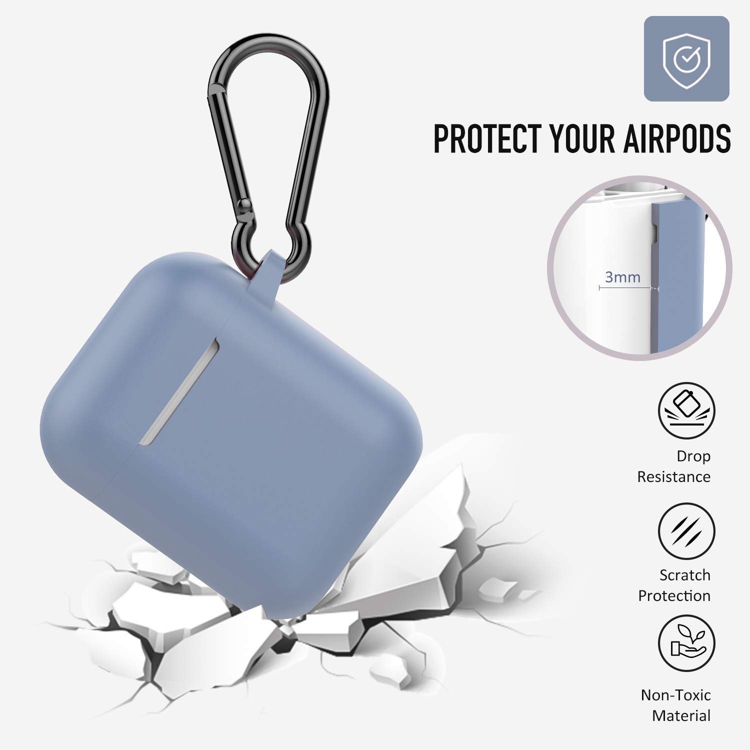 Premium Shockproof Silicone Case with Keychain for Apple AirPods 2 (Grayish Blue) - Durable Protection for Wireless Earbuds | Perfect for Gym, Travel & Everyday Use