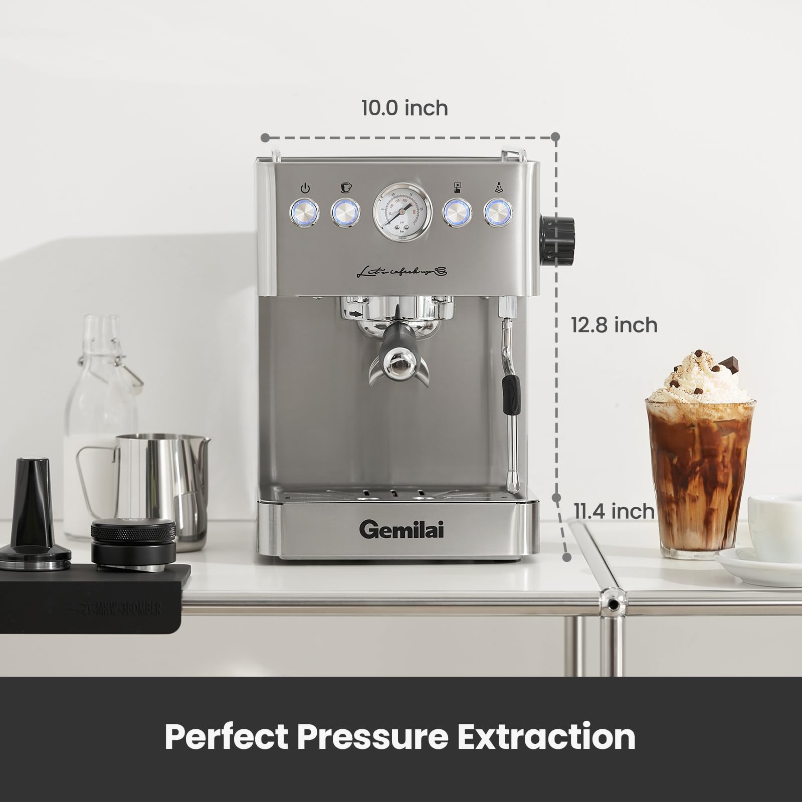 15 Bar Professional Espresso Machine with 1500W Powerful Pump - Stainless Steel Coffee Maker for Cappuccino & Latte | Perfect for Home Baristas & Coffee Lovers | Ideal for Kitchen, Office & Gifting (Model G3005H)