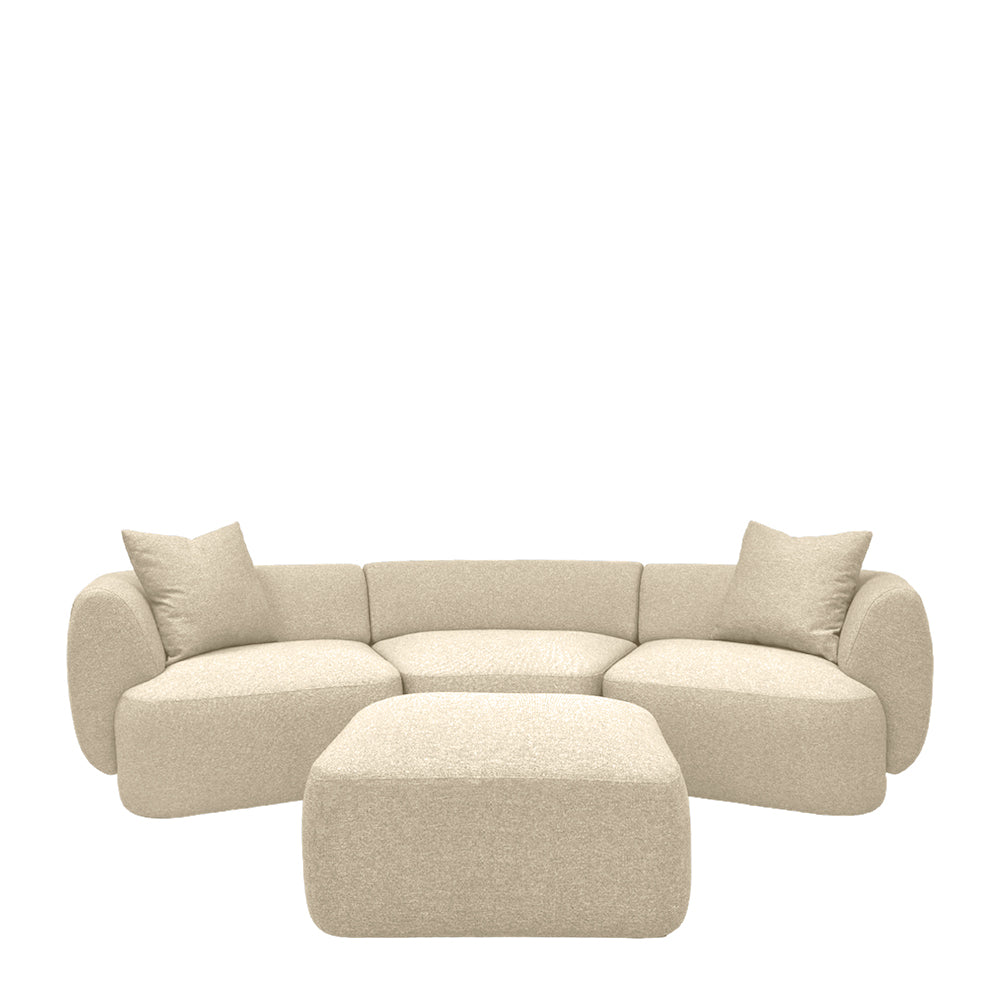 Pebble Curve 4-Seater Sectional Sofa with Ottoman - EcoClean Fabric, Modern L-Shaped Couch for Living Room, Family Room & Lounge Areas