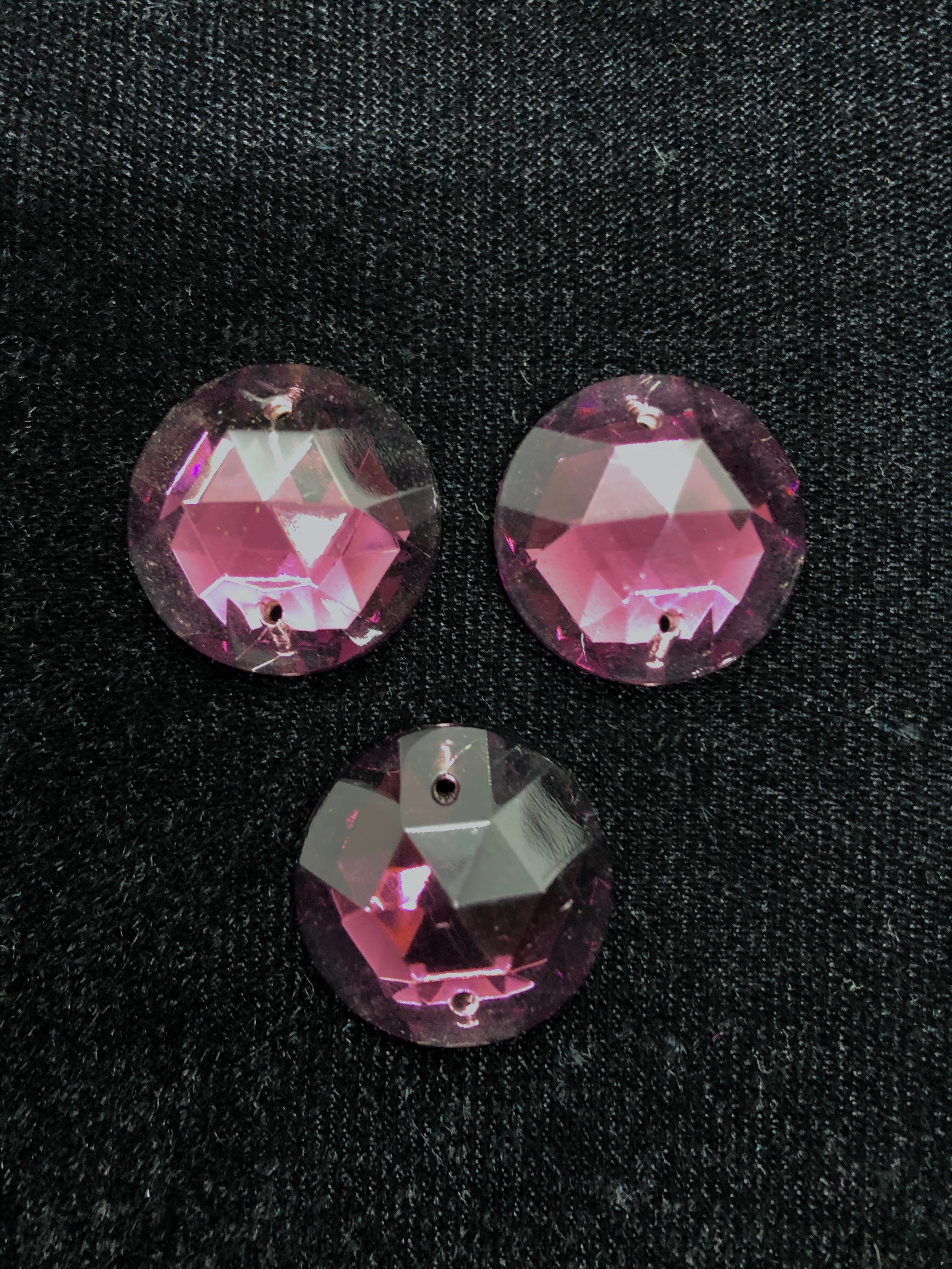 22mm Czech Amethyst Round Rhinestones - 3 Pack Sew On Flatback Gems for DIY Jewelry, Costumes & Crafting Projects