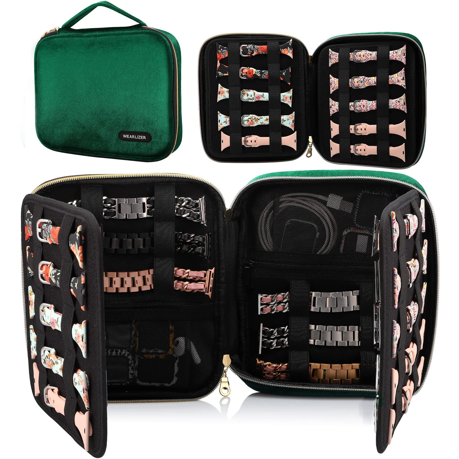 Premium Watch Band Organizer Case for 26 Straps - Compatible with Apple Watch Bands & Accessories | Velvet Storage Box with Watch Band Pins Holder | Perfect Gift for Women | Travel & Jewelry Organization Solution