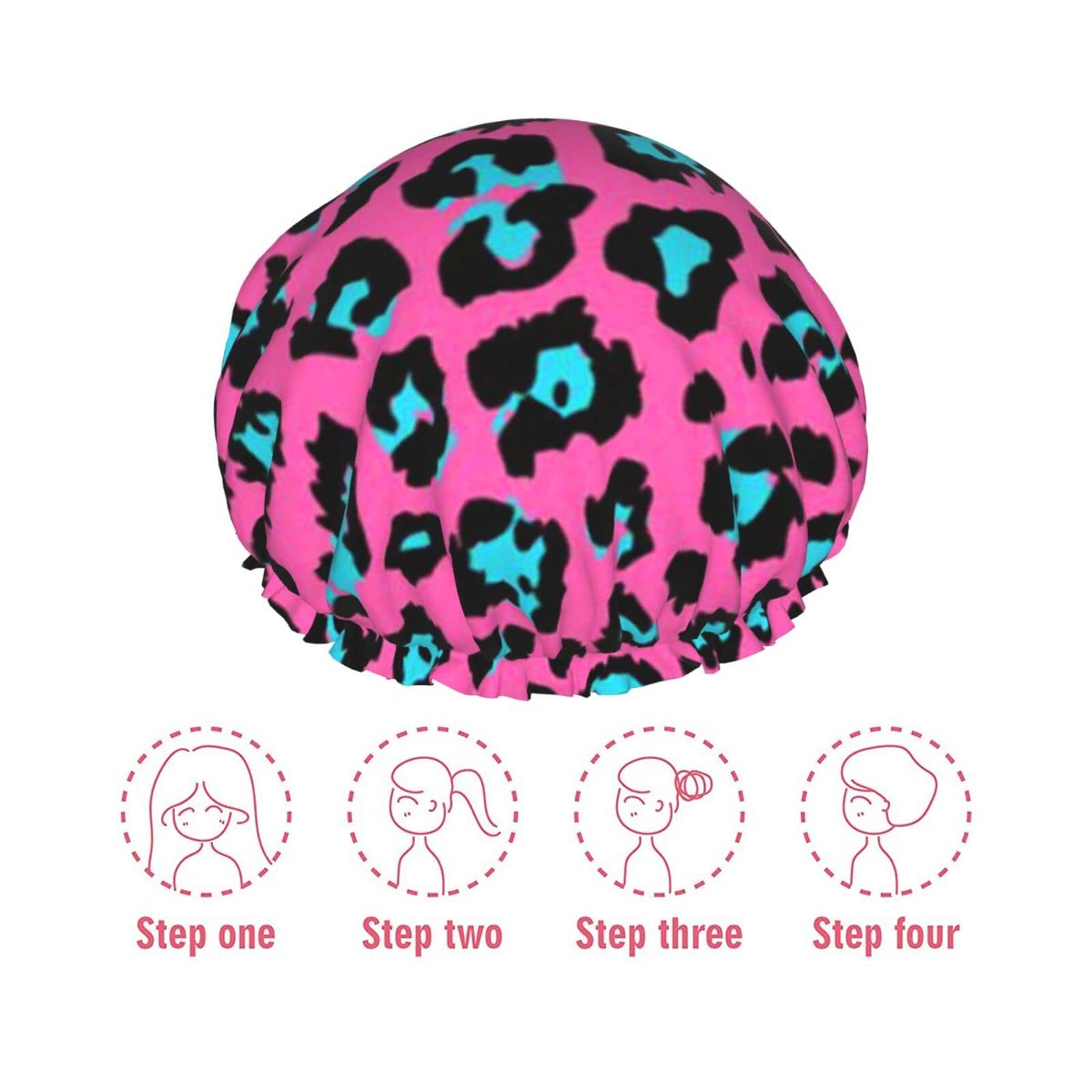 Waterproof Turquoise Leopard Print Shower Cap for Women - Reusable Bath Hair Cover for Shower, Swimming & Spa - Cute & Functional Bath Accessory