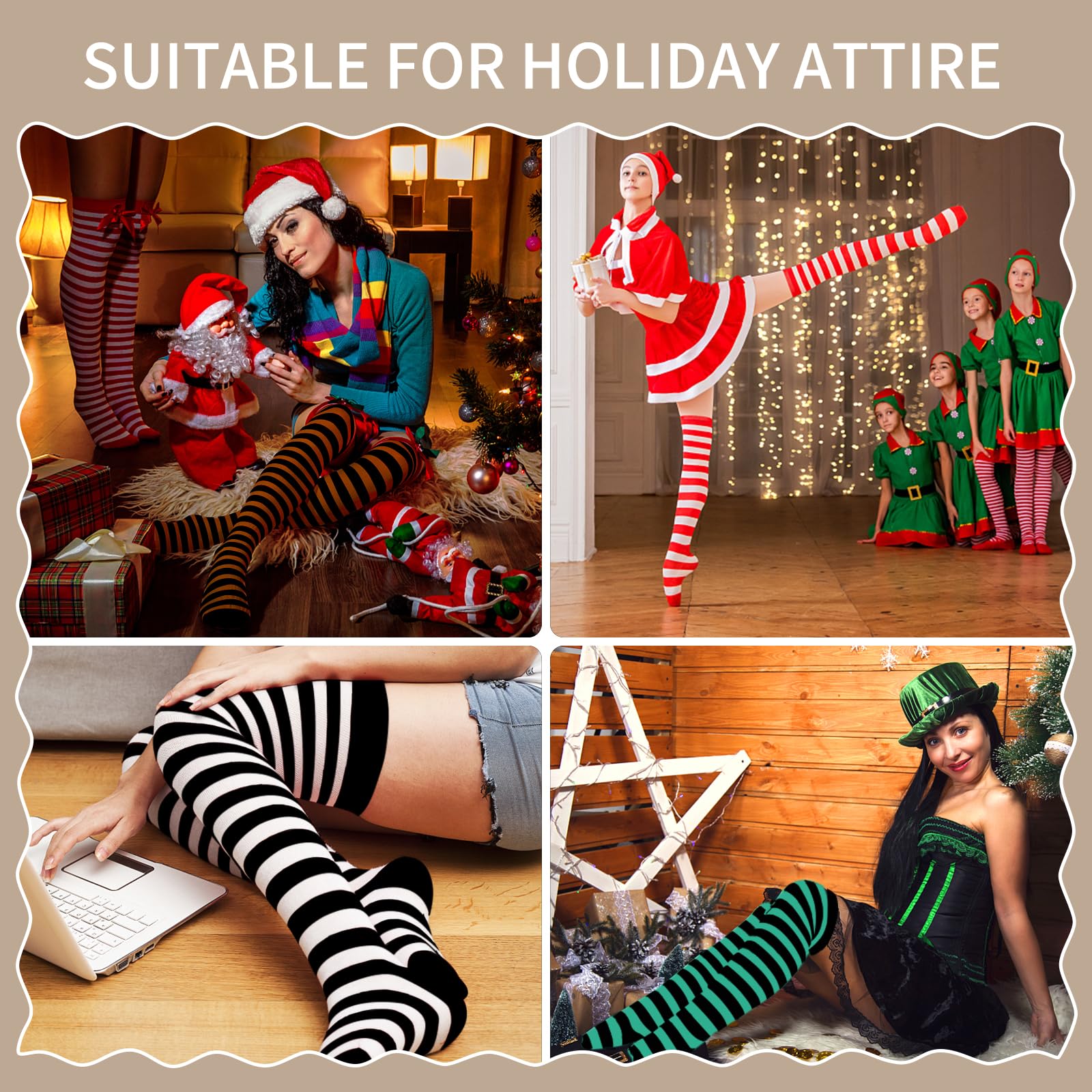 Raylarnia Women's Extra Long Opaque Striped Over Knee High Socks - Thigh High Stockings for Women, Fashionable Striped Tights, Perfect for Winter, Cosplay, Office & Daily Wear