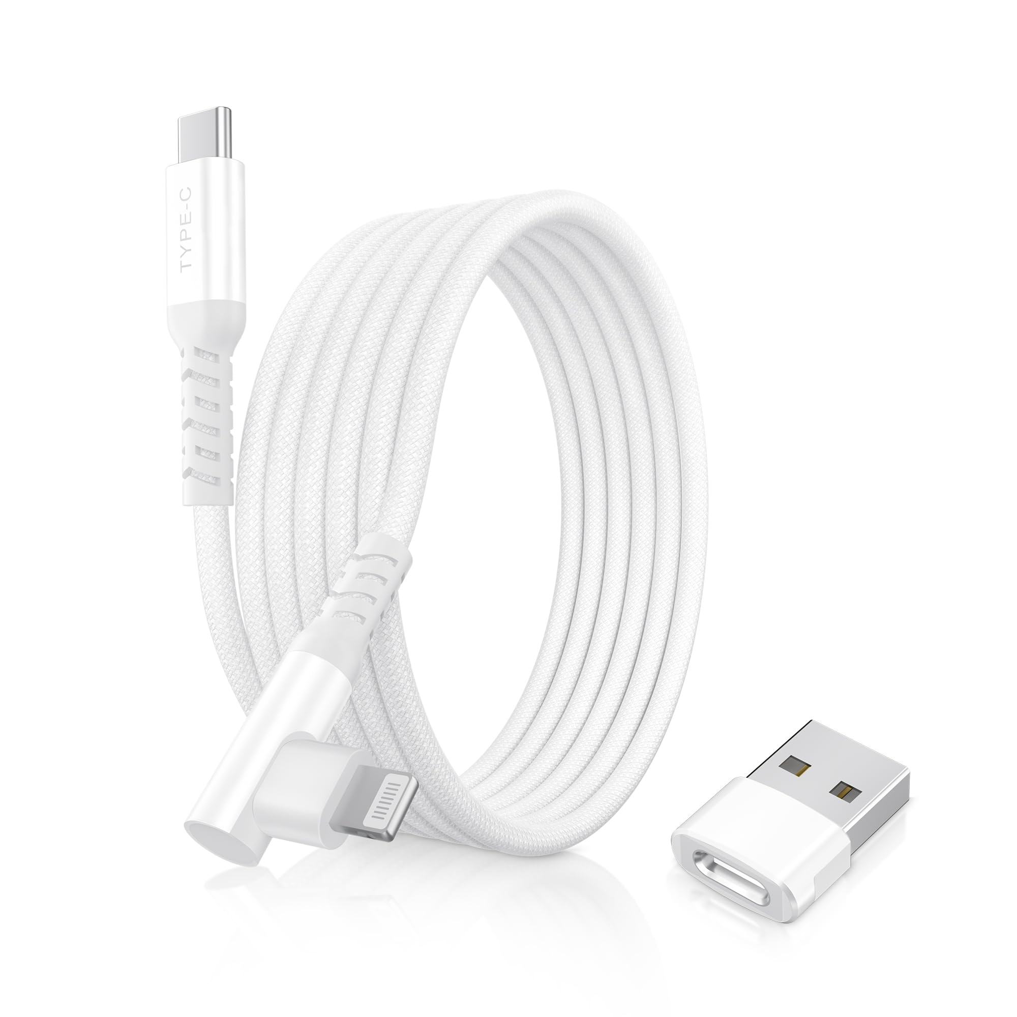 Right Angle USB C to Lightning Cable 3M with USB A Adapter - Fast Charging Cord for iPhone 14/13/12/11 Pro/Max/Plus, XS/XR/X, 8/7/SE & iPad 9th/8th Gen - Perfect for Bedside Charging, Gaming & Car Use