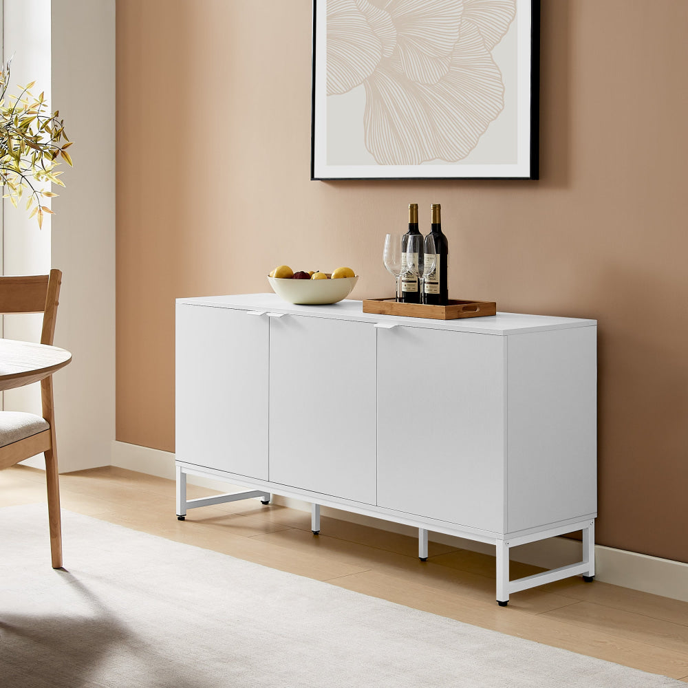 Modern White 3-Door Office Credenza - Stylish Storage Cabinet with Organizer for Home & Office Furniture - Perfect for Files, Supplies & Workspace Organization