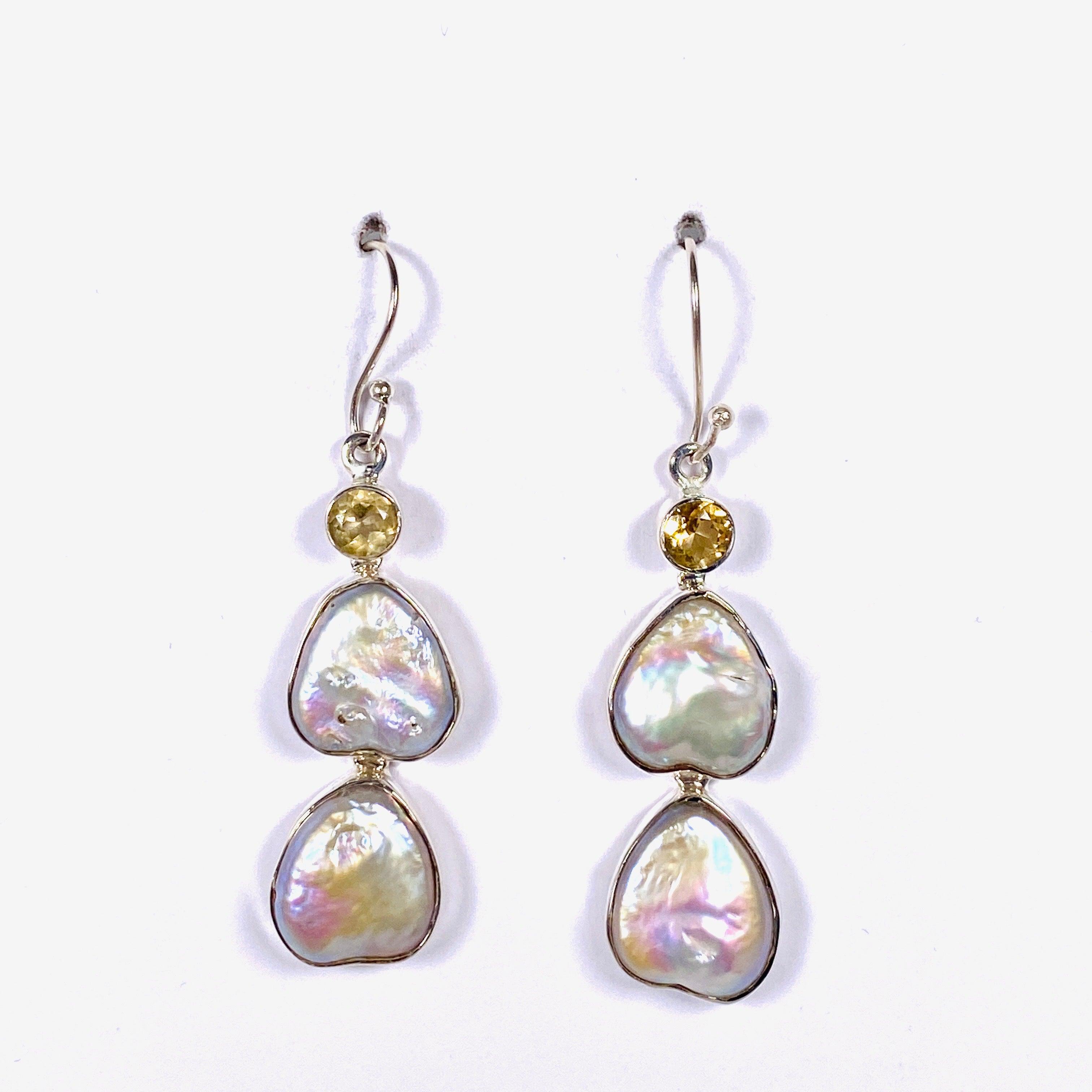 Pearl & Citrine Faceted Earrings E2530 CT - Elegant Dangle Earrings for Women, Perfect for Weddings, Parties & Special Occasions