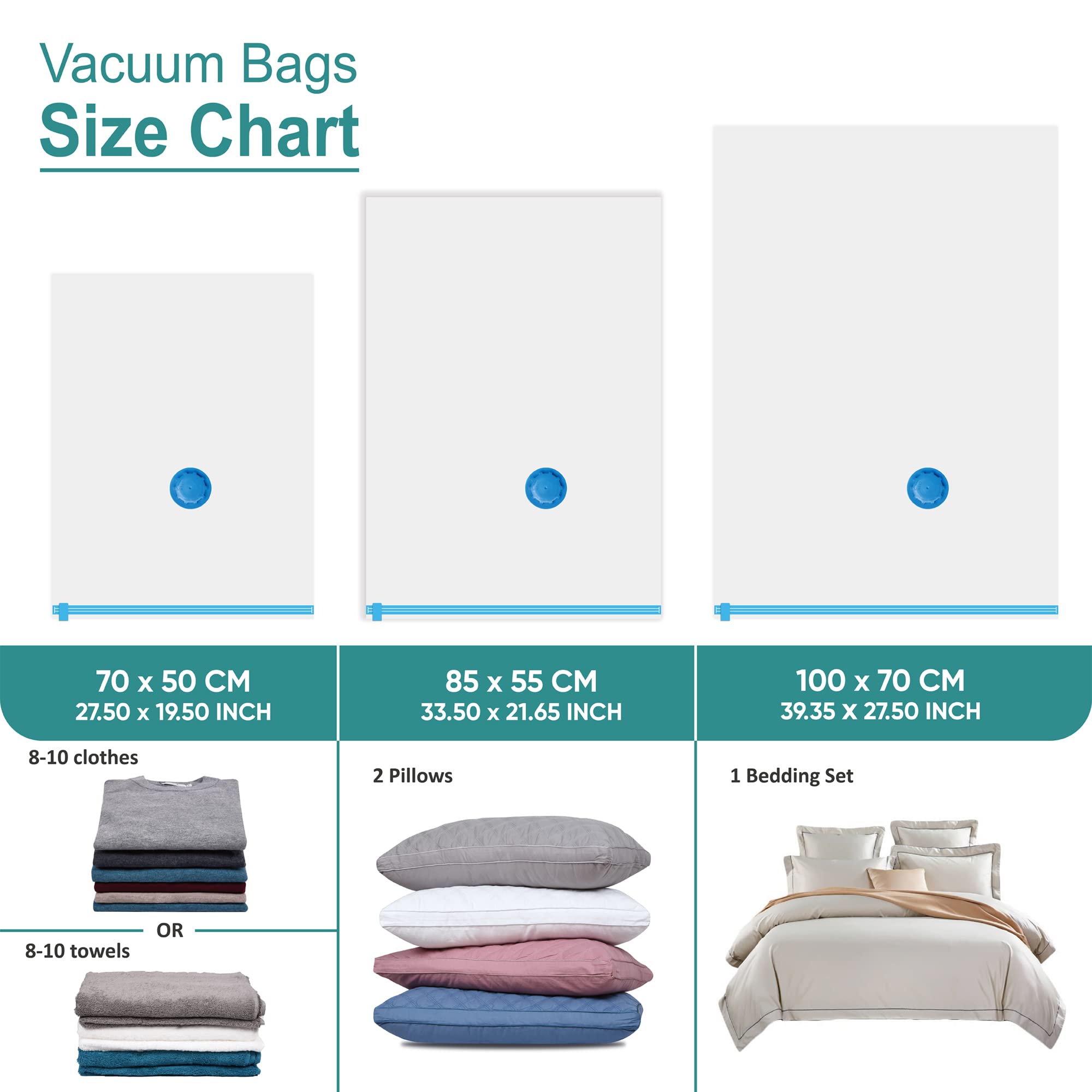 6-Pack Space Saver Vacuum Storage Bags - Jumbo/Large/Medium Sizes with Hand Pump - Sealable Bags for Clothes, Comforters, Pillows, Towels & Blankets | Perfect for Seasonal Storage, Travel & Home Organization