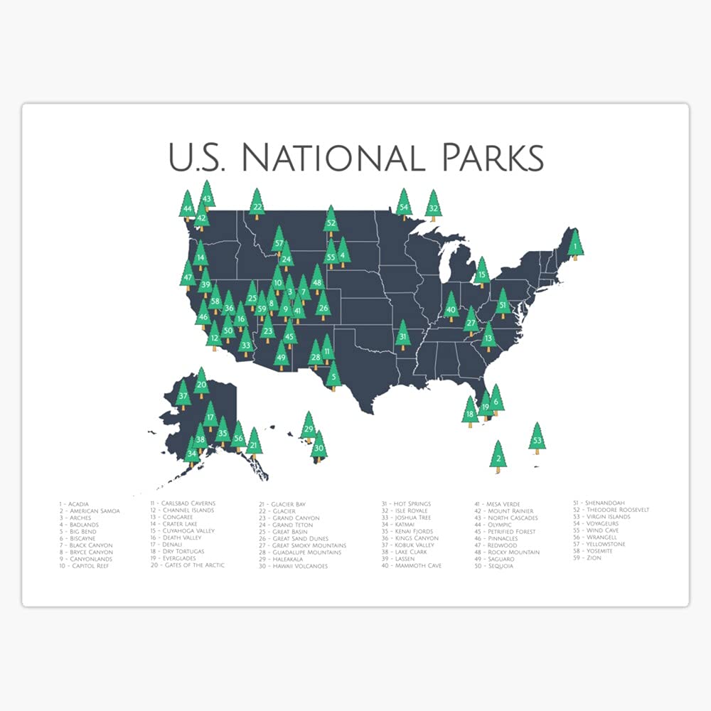 National Parks Explorer Map Vinyl Decal Sticker - Waterproof Car Bumper Sticker 5 Inch - Perfect for Outdoor Enthusiasts & Road Trips