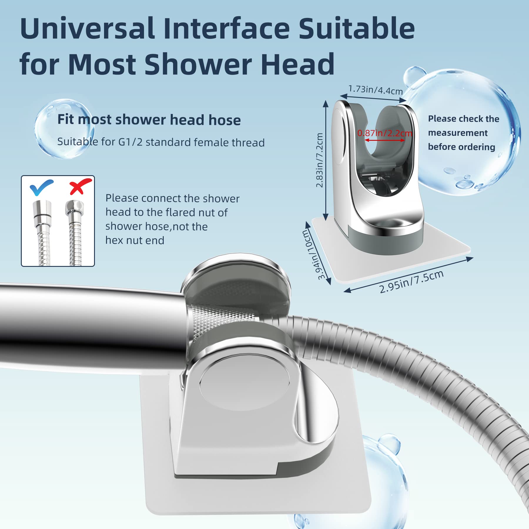 Hibbent Strong Adhesive Waterproof Handheld Shower Head Holder - No Drill Wall Mount Adjustable Shower Wand Bracket with Chrome Finish for Bathroom & RV Use