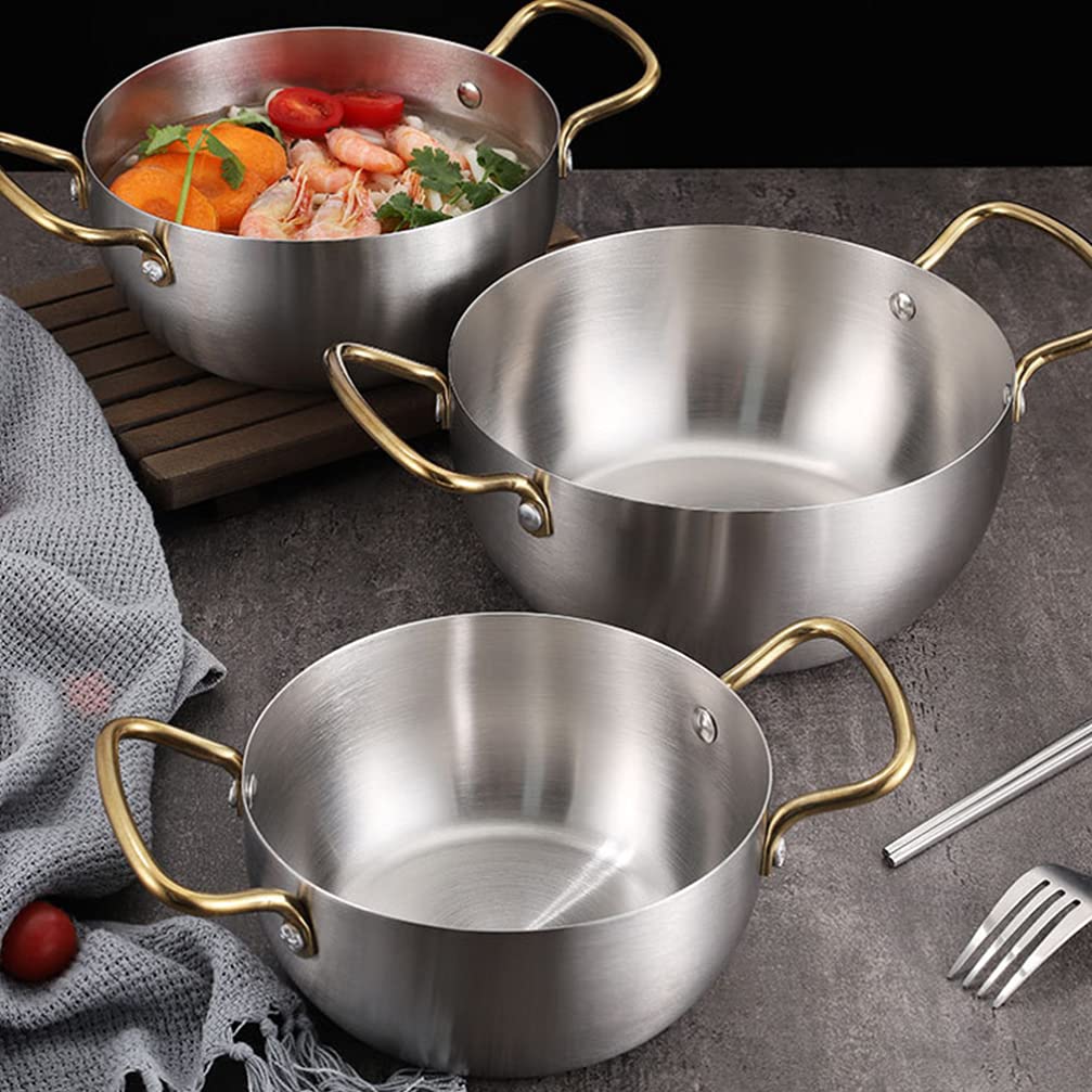 YARDWE Stainless Steel Noodle Pot - 24.5x16x7.3cm Korean Ramen Cooker, Pasta & Soup Pan with Handle for Stovetop Cooking - Perfect for Ramen, Seafood Boil, Pho & Hot Pot at Home