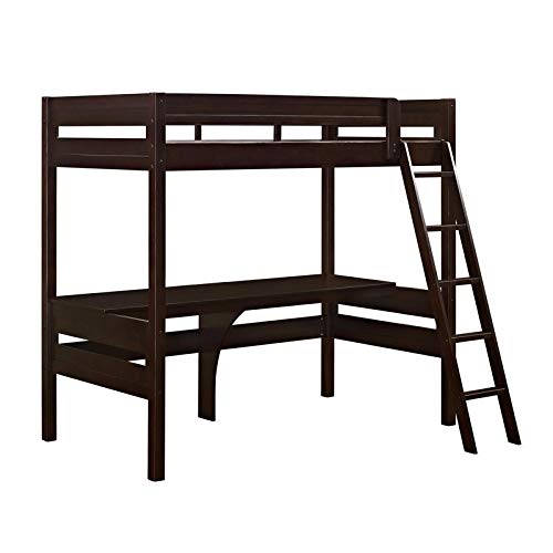 Dorel Living Harlan Wood Loft Bed with Ladder & Safety Guard Rail - Twin Size Espresso Finish - Space Saving Kids Bedroom Furniture for Small Rooms & Dorm Decor