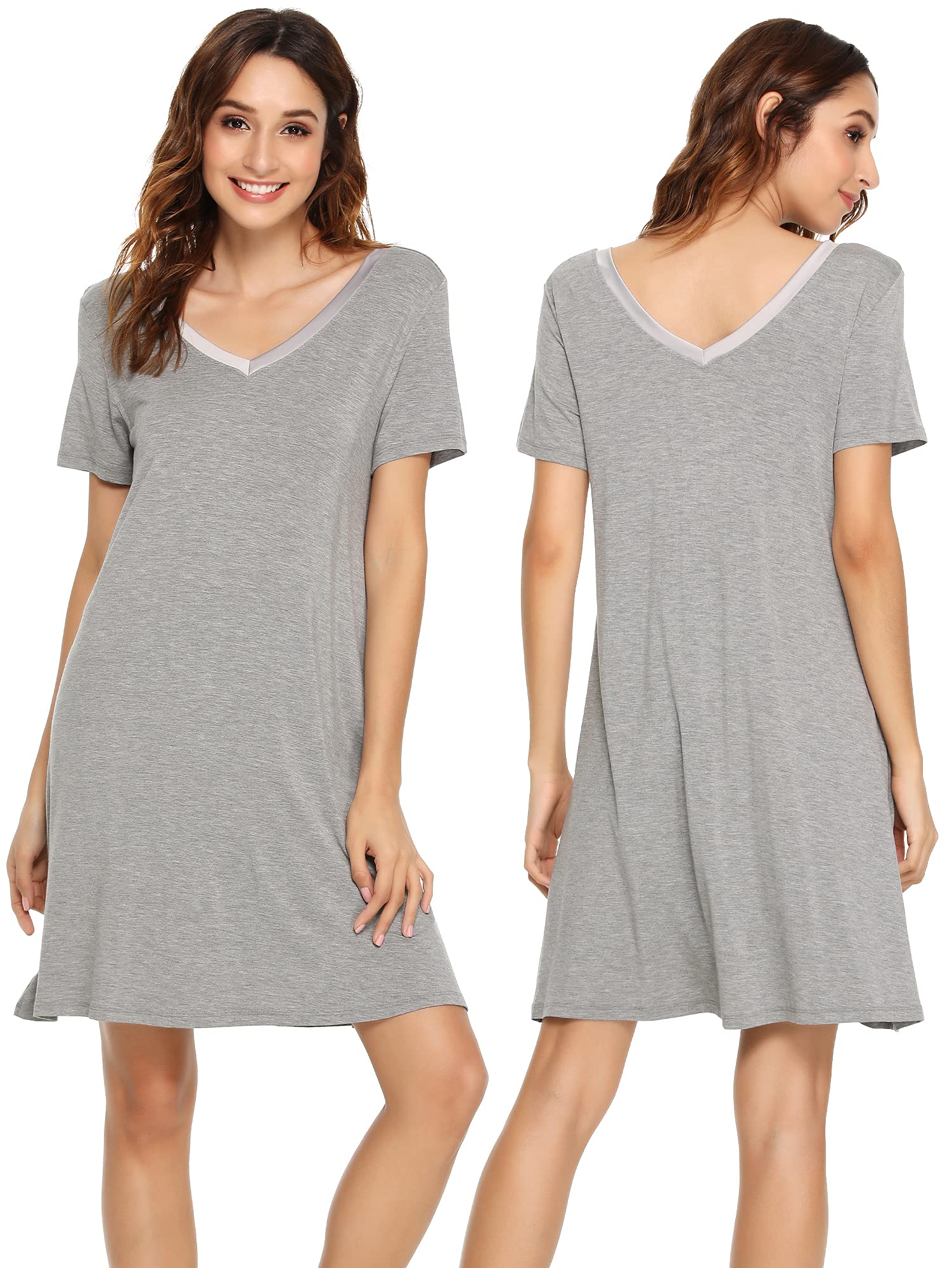 WiWi Soft Nightgowns for Women - Bamboo Viscose Sleep Shirts, Plus Size Pajamas (S-4X) | Breathable Short Sleeve Sleepwear for Summer Nights & Relaxing at Home
